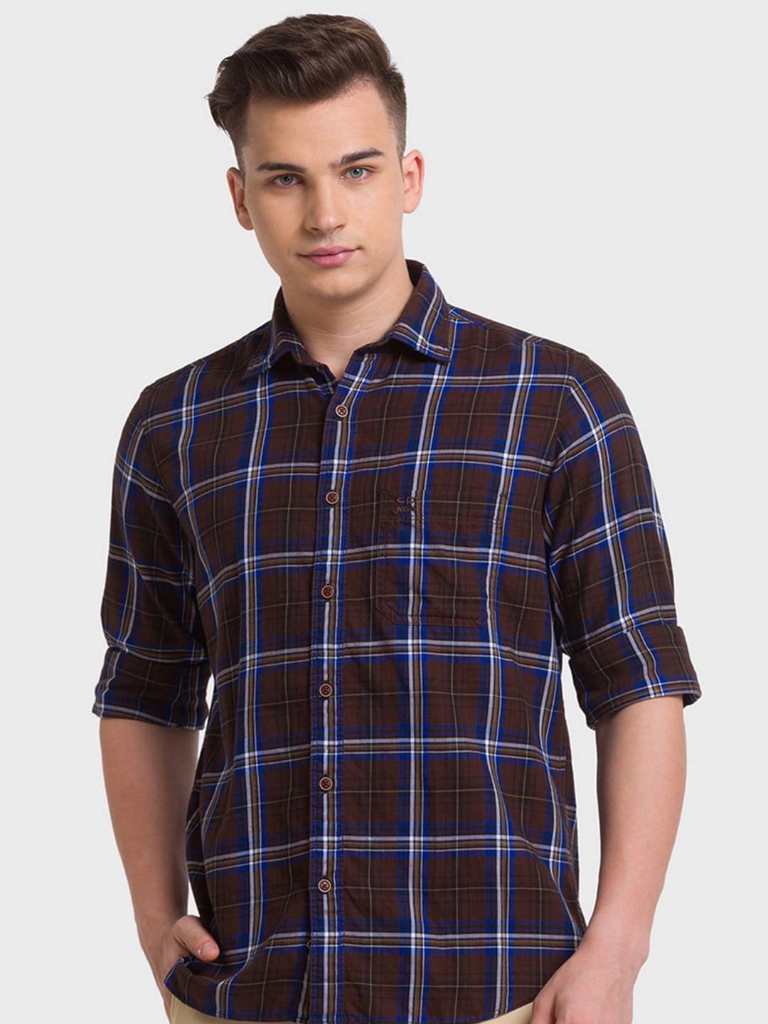 

ColorPlus Men Brown Slim Fit Tartan Checked Casual Shirt