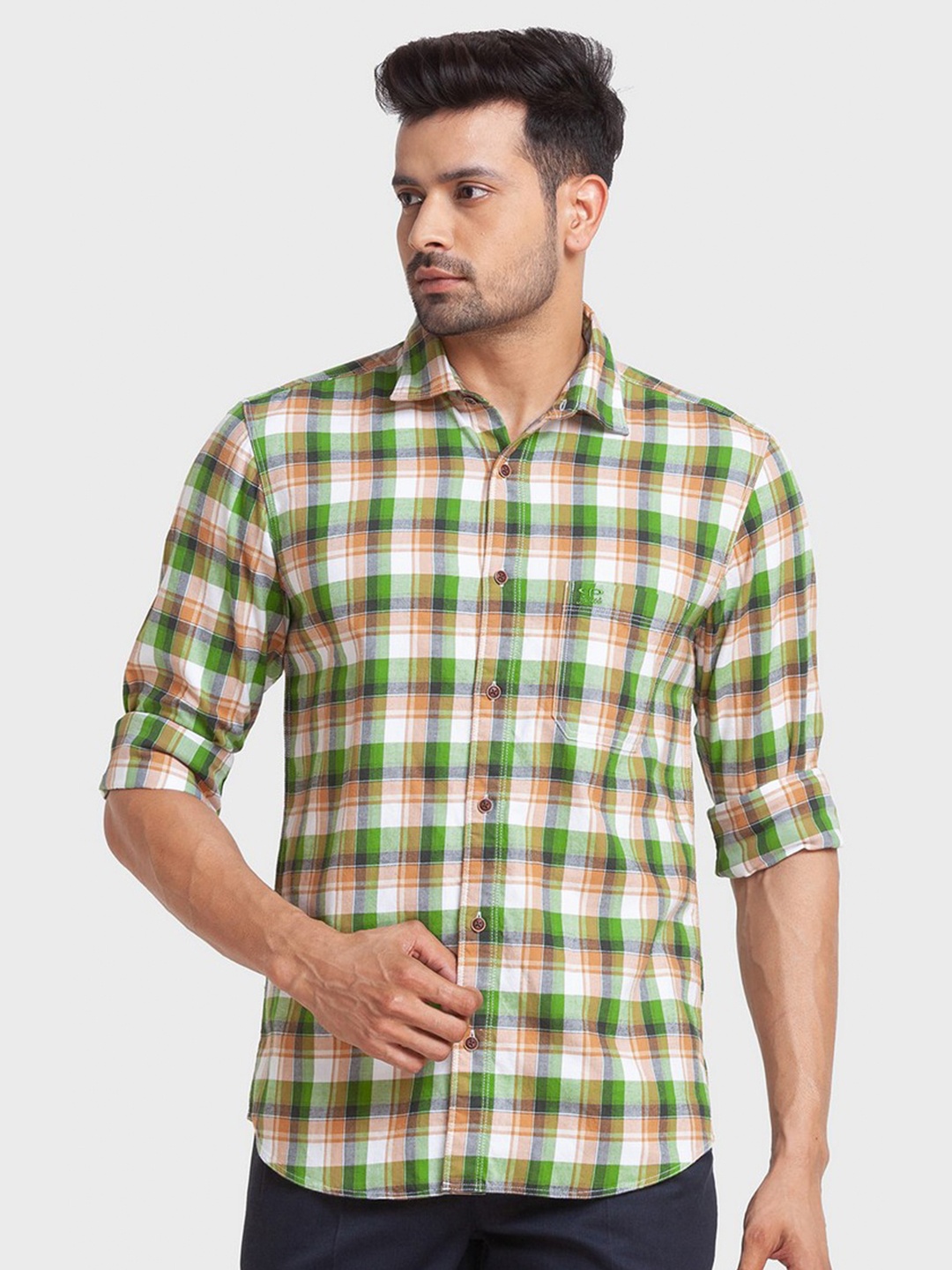 

ColorPlus Men Green Tailored Fit Tartan Checks Checked Casual Shirt