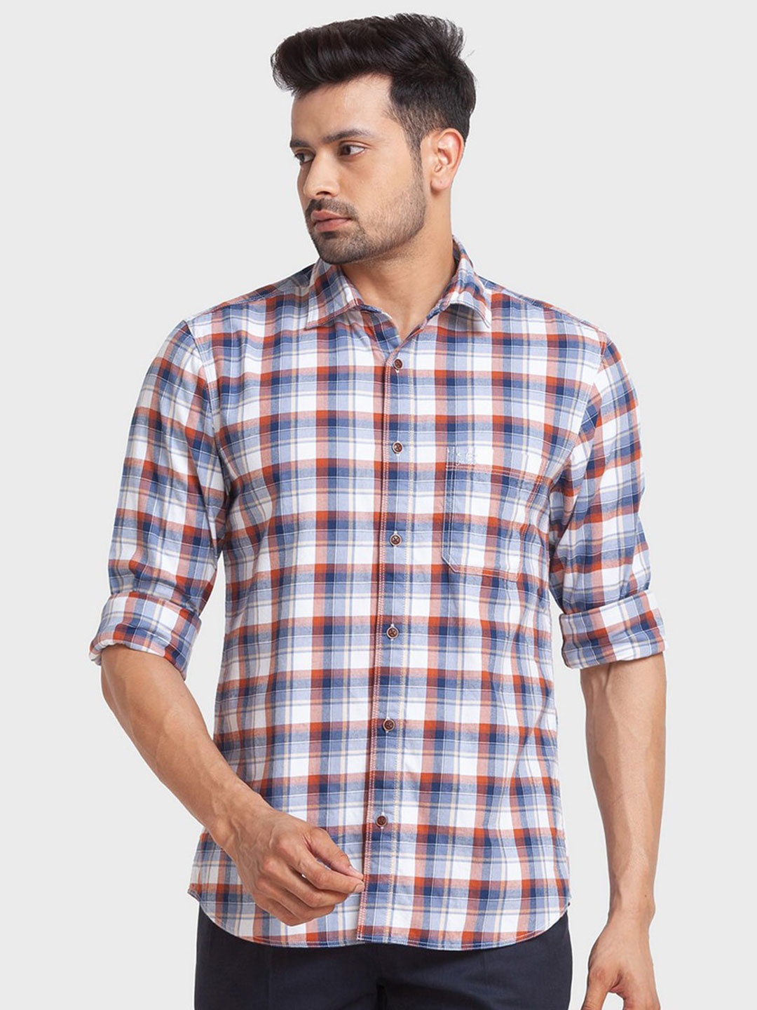 

ColorPlus Men Blue Tailored Fit Tartan Checks Checked Casual Shirt