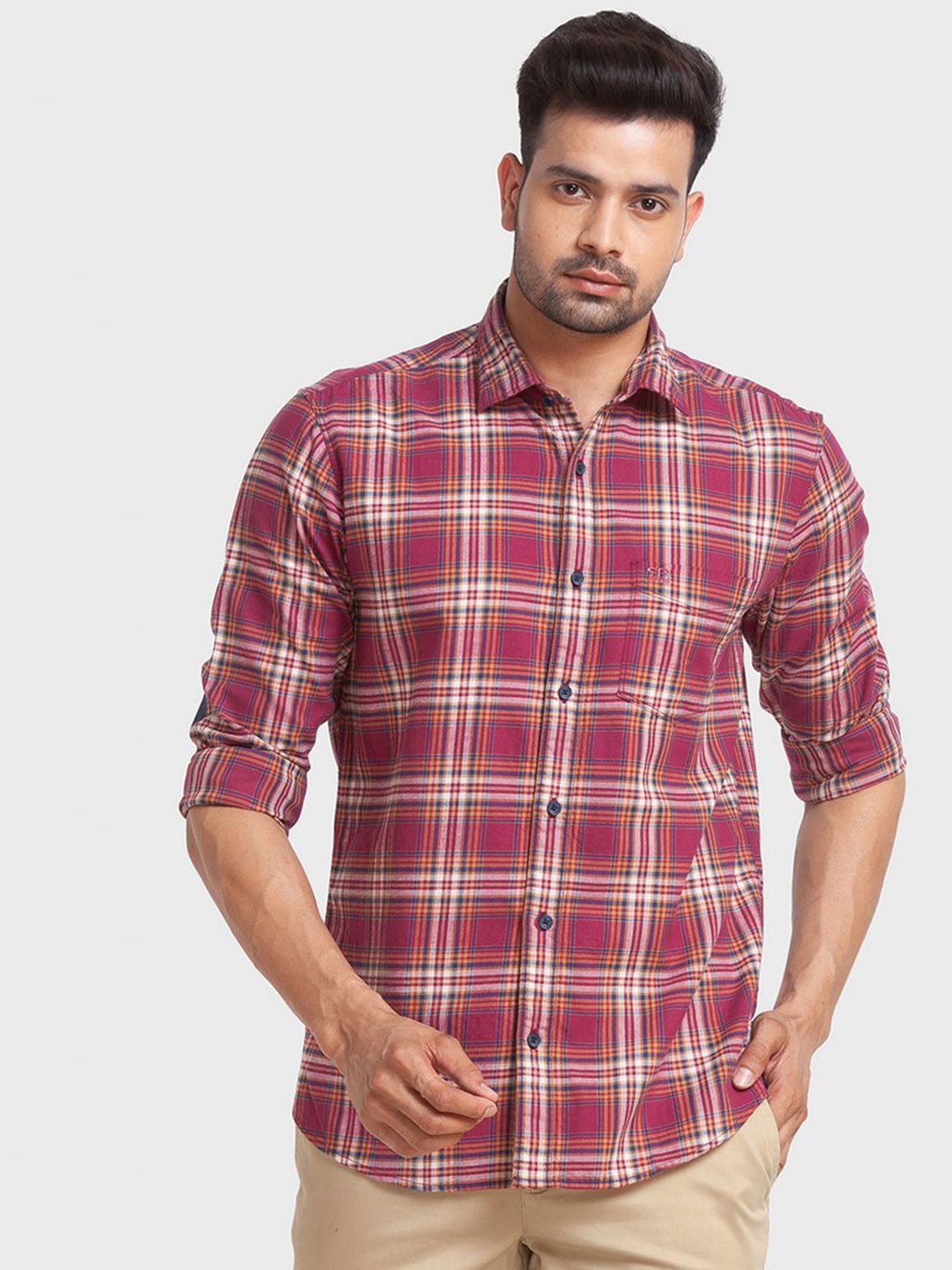 

ColorPlus Men Red Tailored Fit Tartan Checks Checked Cotton Casual Shirt