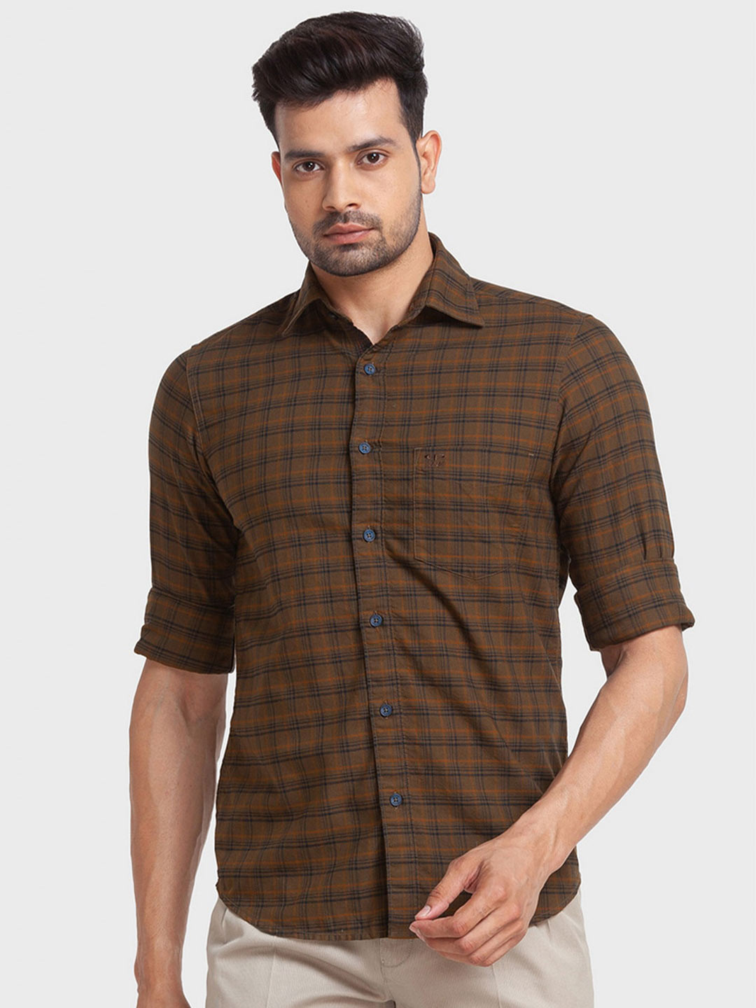 

ColorPlus Men Brown Tailored Fit Checked Casual Cotton Shirt
