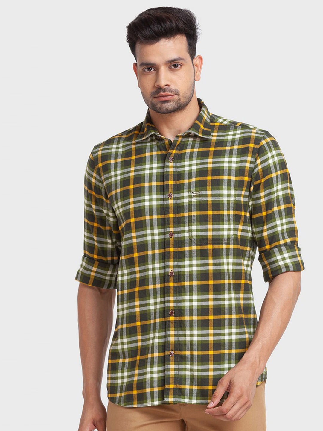 

ColorPlus Men Green Tailored Fit Tartan Checks Checked Casual Shirt