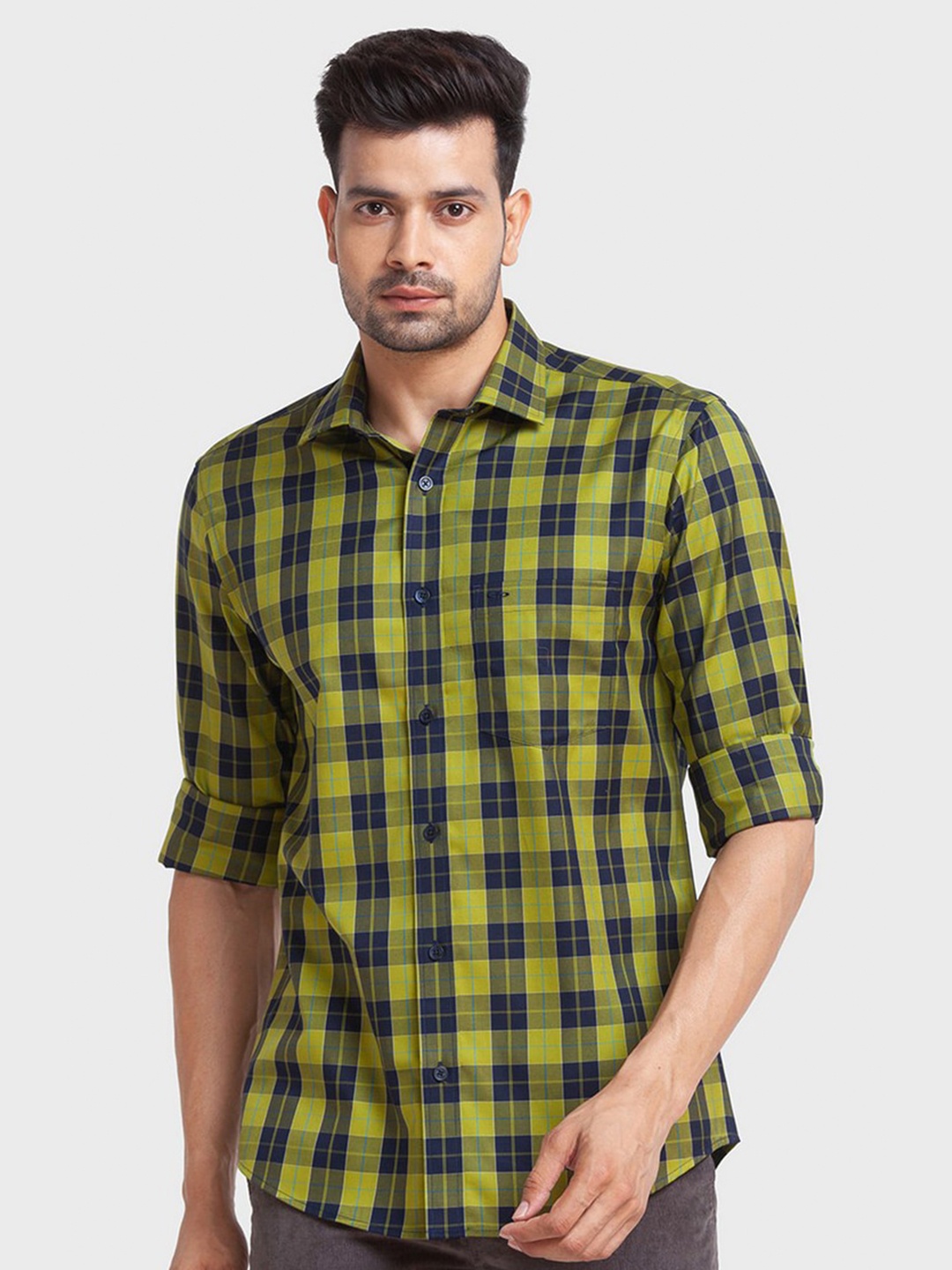 

ColorPlus Men Green Checked Organic Cotton Tailored Fit Casual Shirt