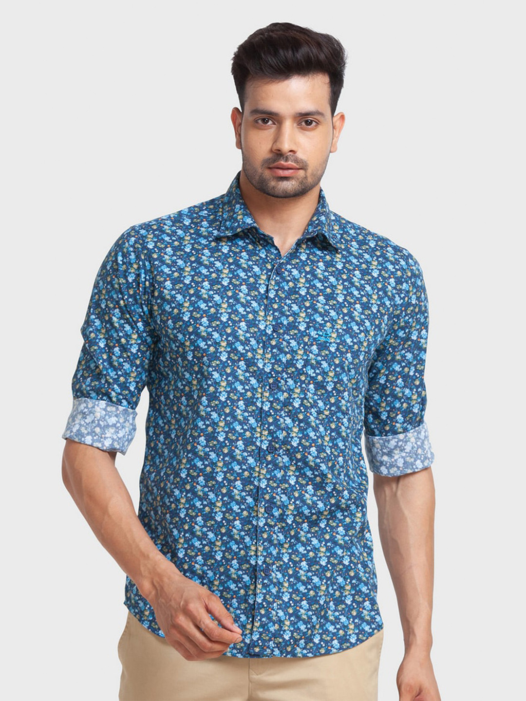 

ColorPlus Men Blue Tailored Fit Floral Printed Organic Cotton Casual Shirt