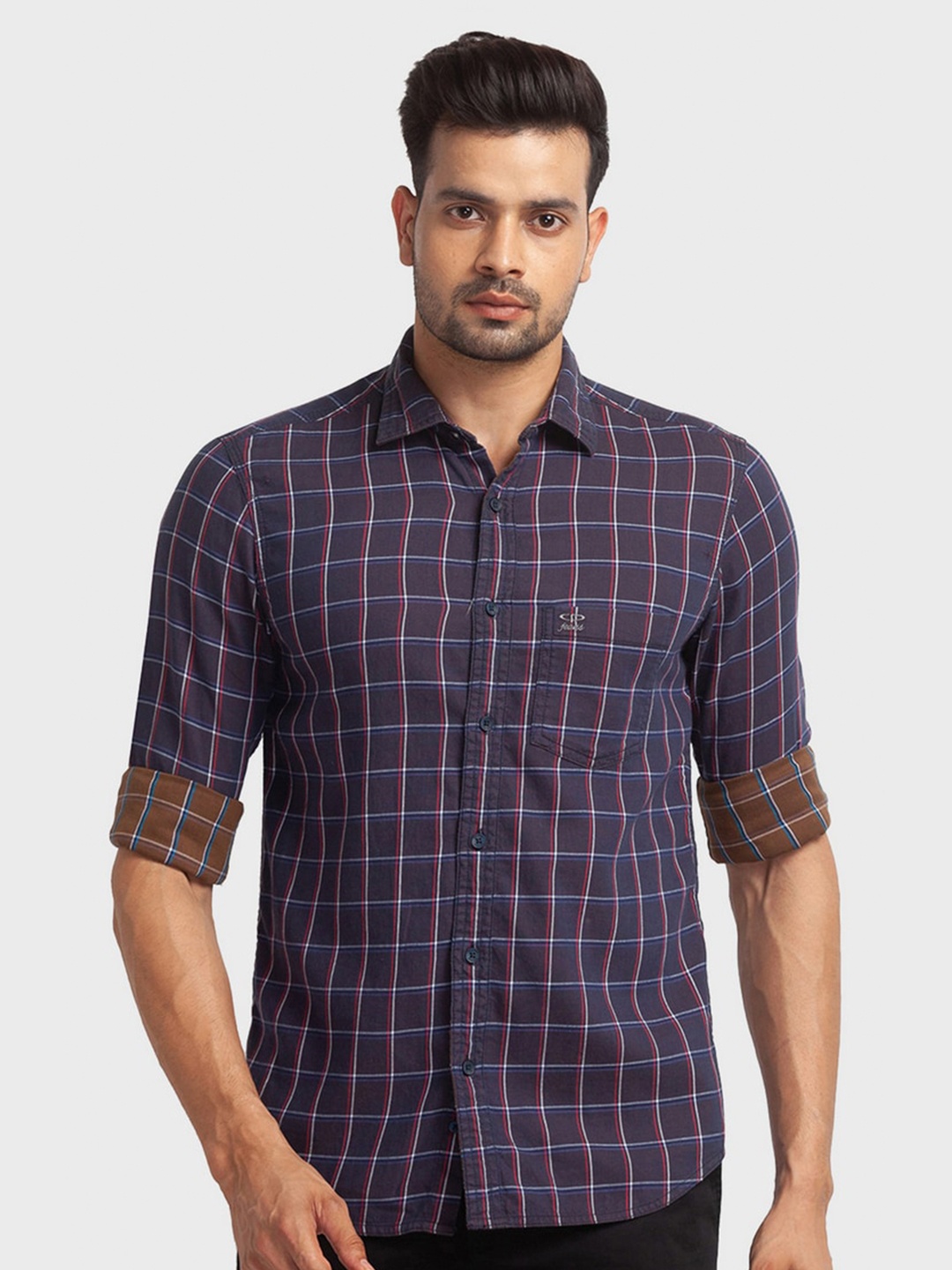 

ColorPlus Men Purple Tailored Fit Checked Organic Cotton Casual Shirt
