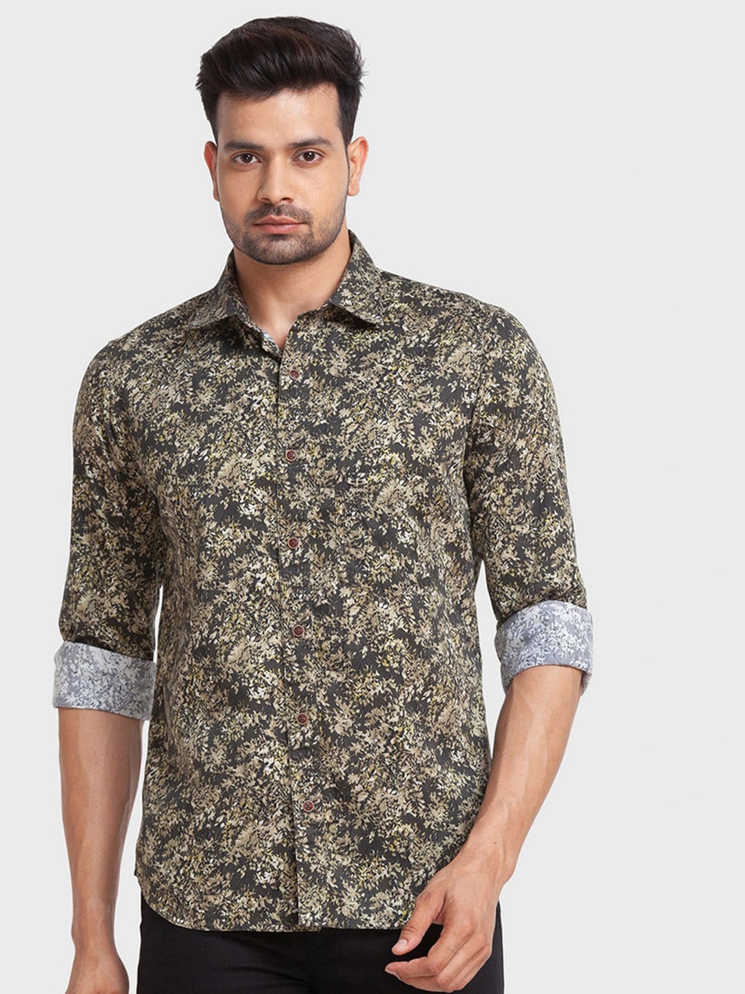 

ColorPlus Men Green Tailored Fit Floral Printed Organic Cotton Casual Shirt