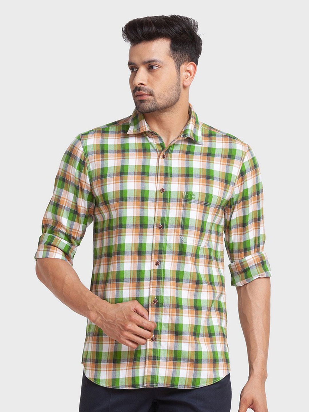 

ColorPlus Men Green Tailored Fit Tartan Checks Checked Casual Shirt