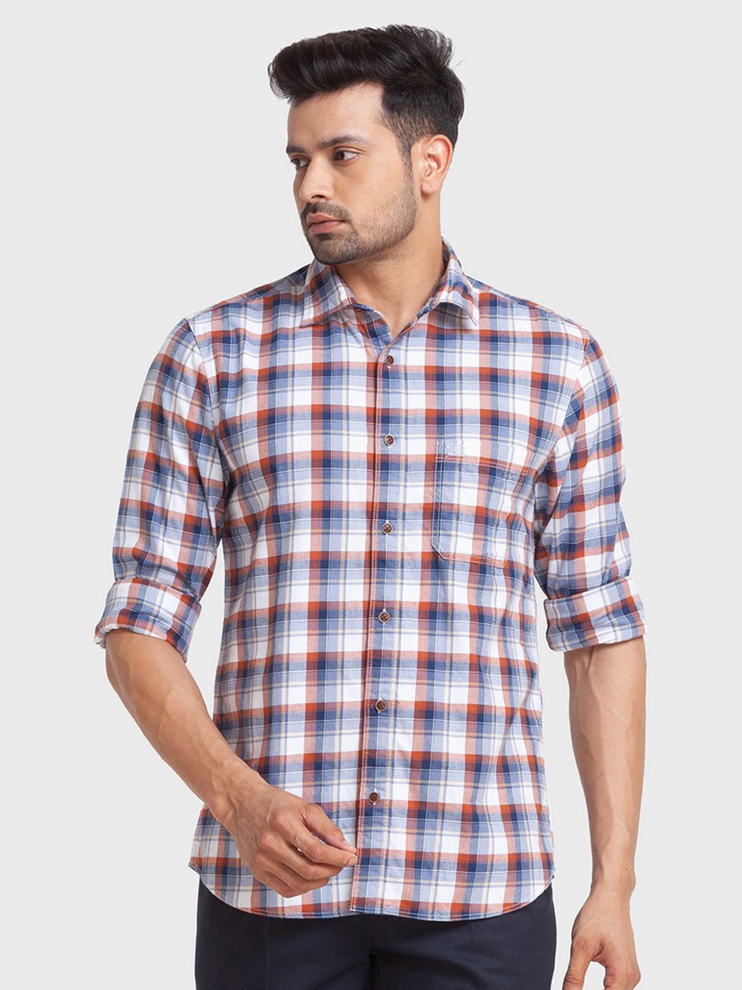 

ColorPlus Men Blue Tailored Fit Tartan Checks Casual Shirt