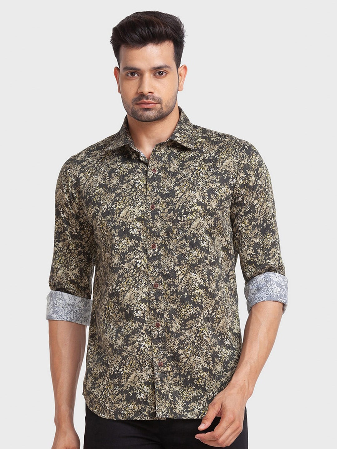 

ColorPlus Men Green Tailored Fit Printed Cotton Casual Shirt