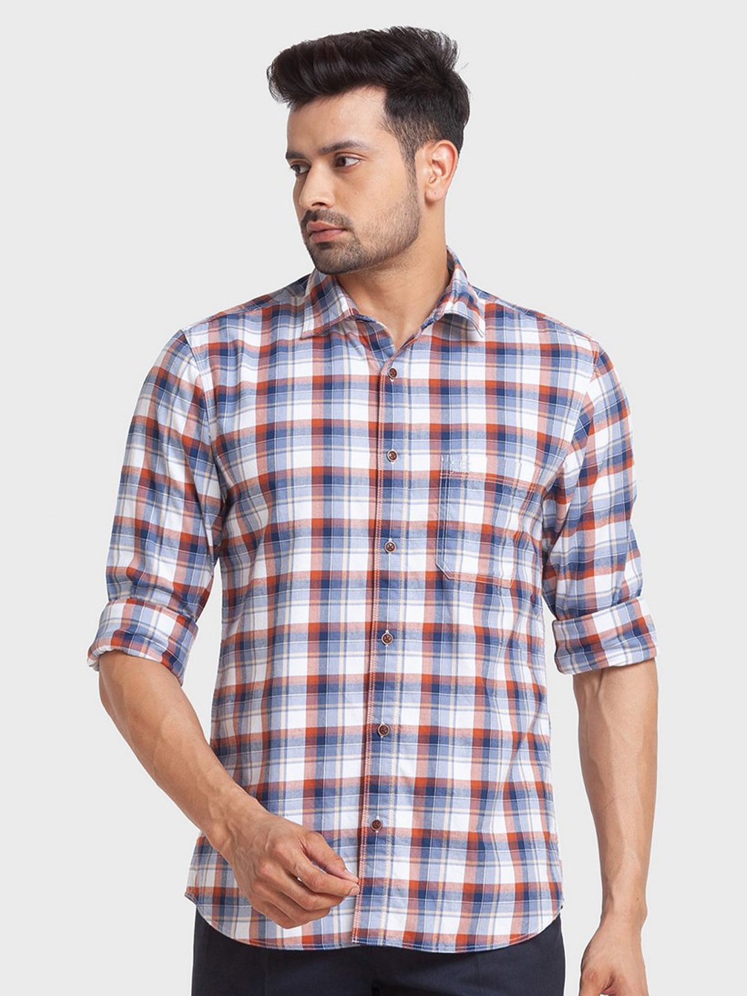 

ColorPlus Men White Tailored Fit Tartan Checked Casual Shirt
