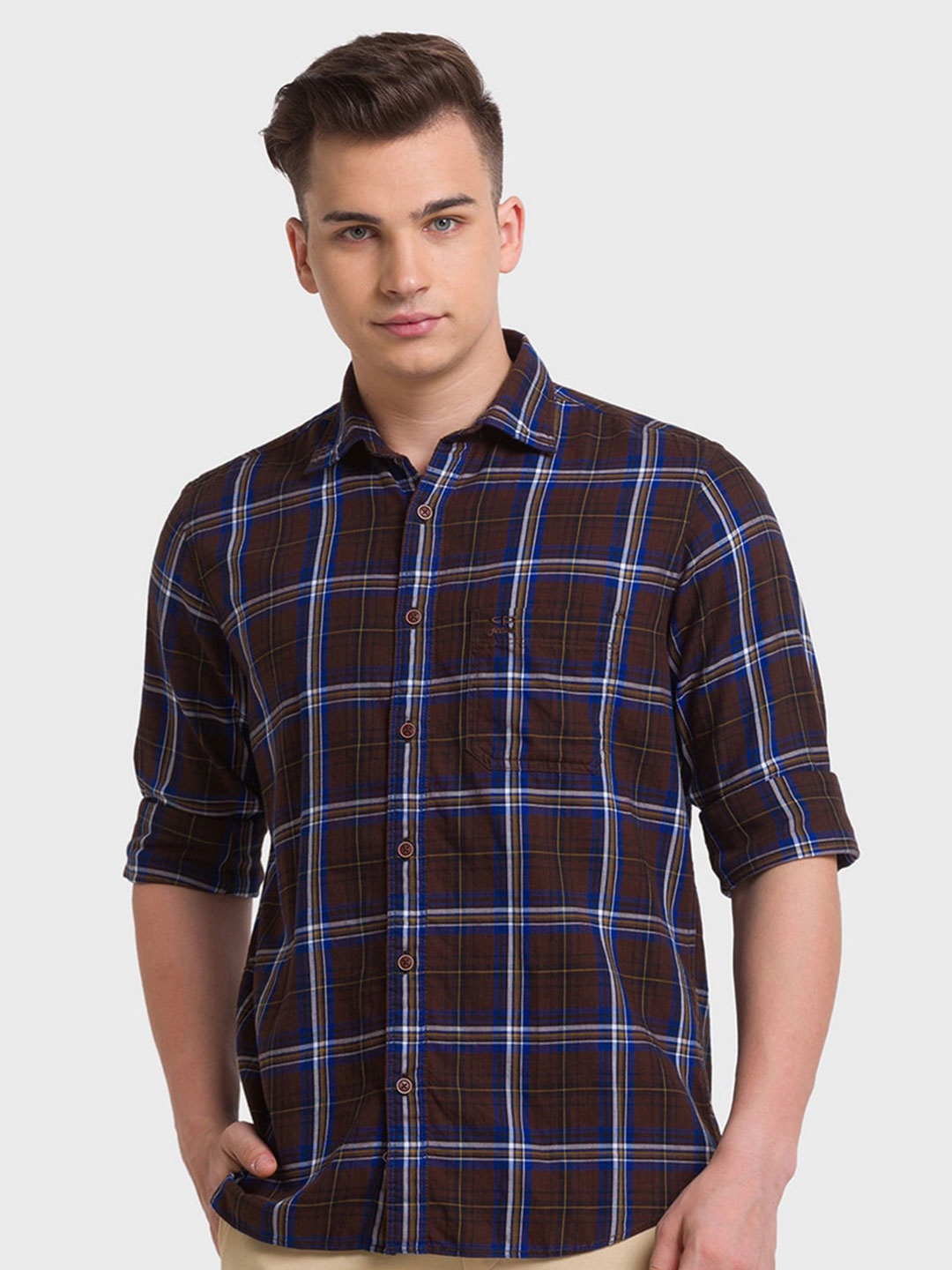 

ColorPlus Men Brown Tailored Fit Tartan Checked Organic Cotton Casual Shirt