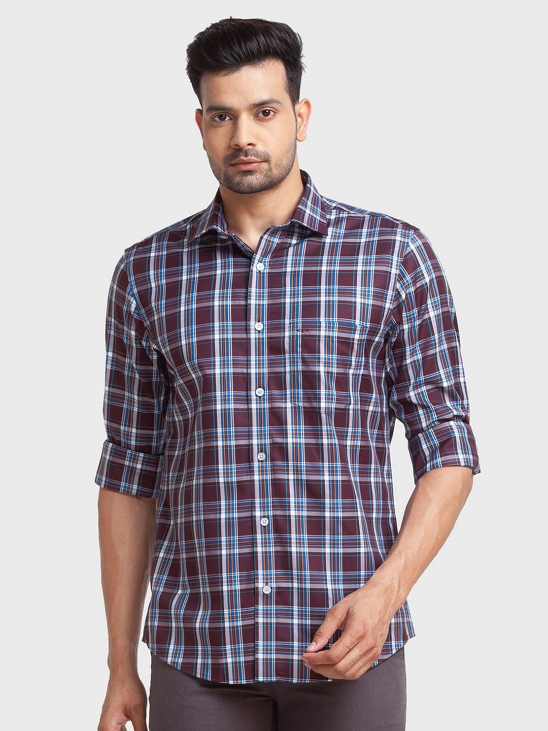 

ColorPlus Men Red Tailored Fit Tartan Checked Organic Cotton Casual Shirt