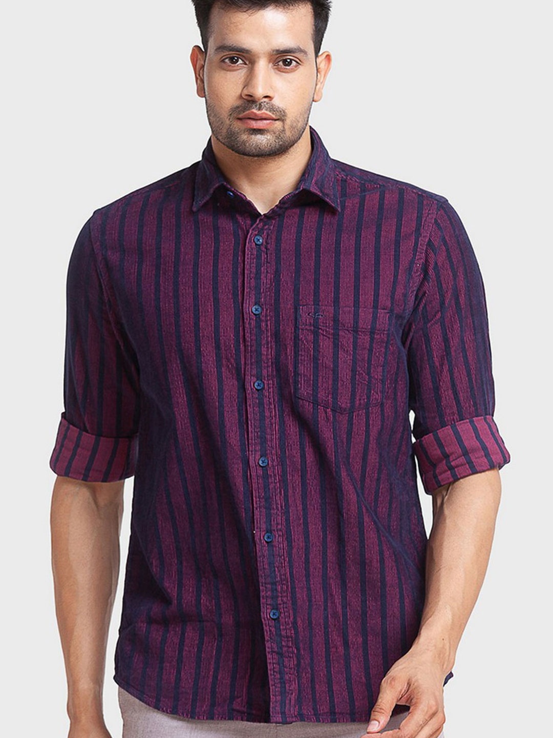 

ColorPlus Men Purple Tailored Fit Striped Organic Cotton Casual Shirt
