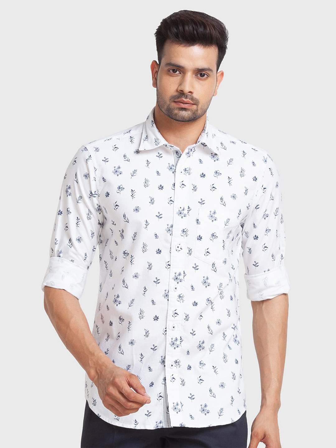 

ColorPlus Men White Tailored Fit Printed Organic Cotton Casual Shirt