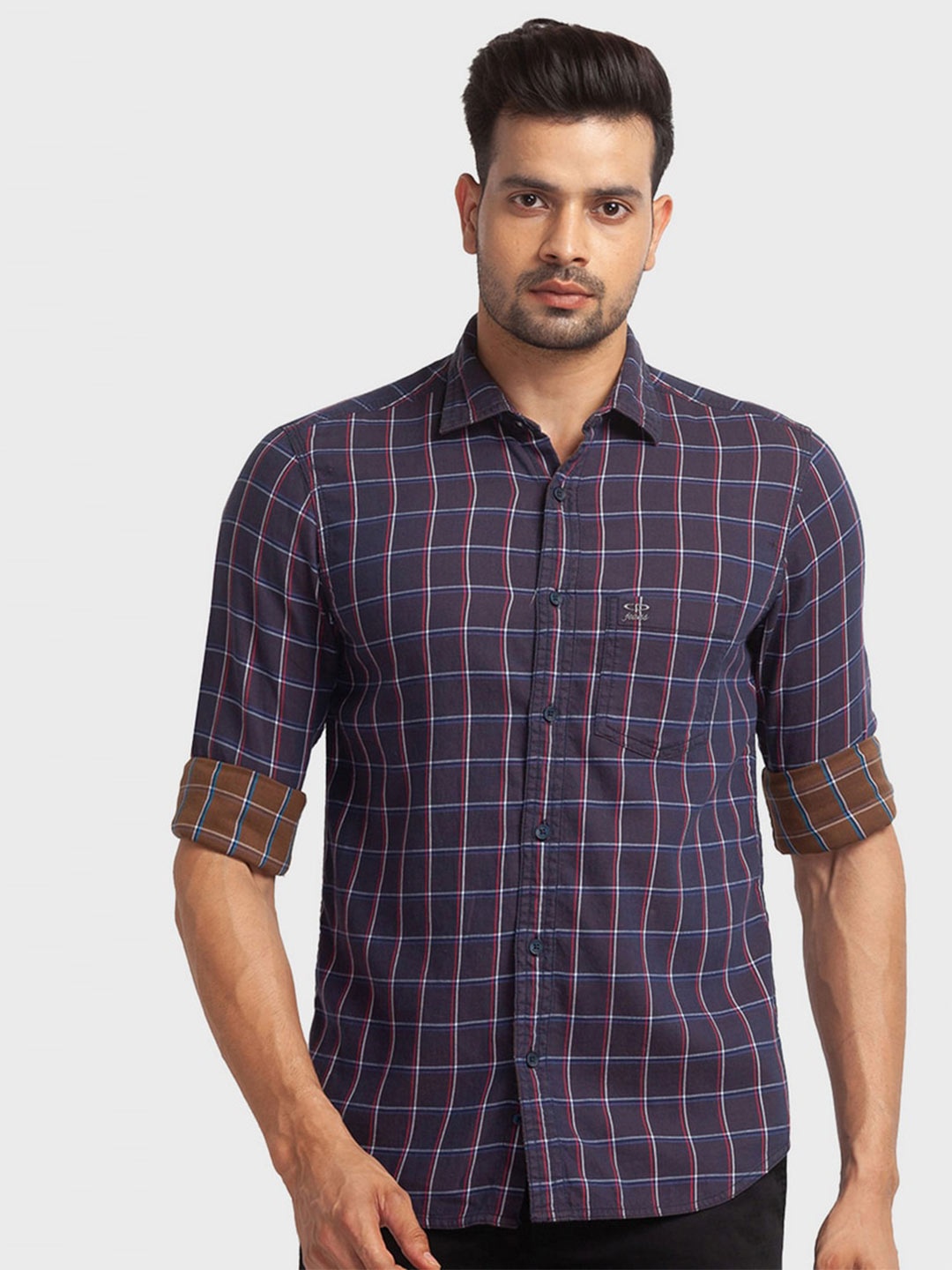 

ColorPlus Men Purple Tailored Fit Checked Organic Cotton Casual Shirt