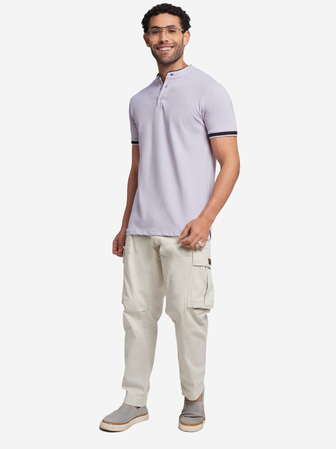 

The Souled Store Men Lavender Mandarin Collar T-shirt