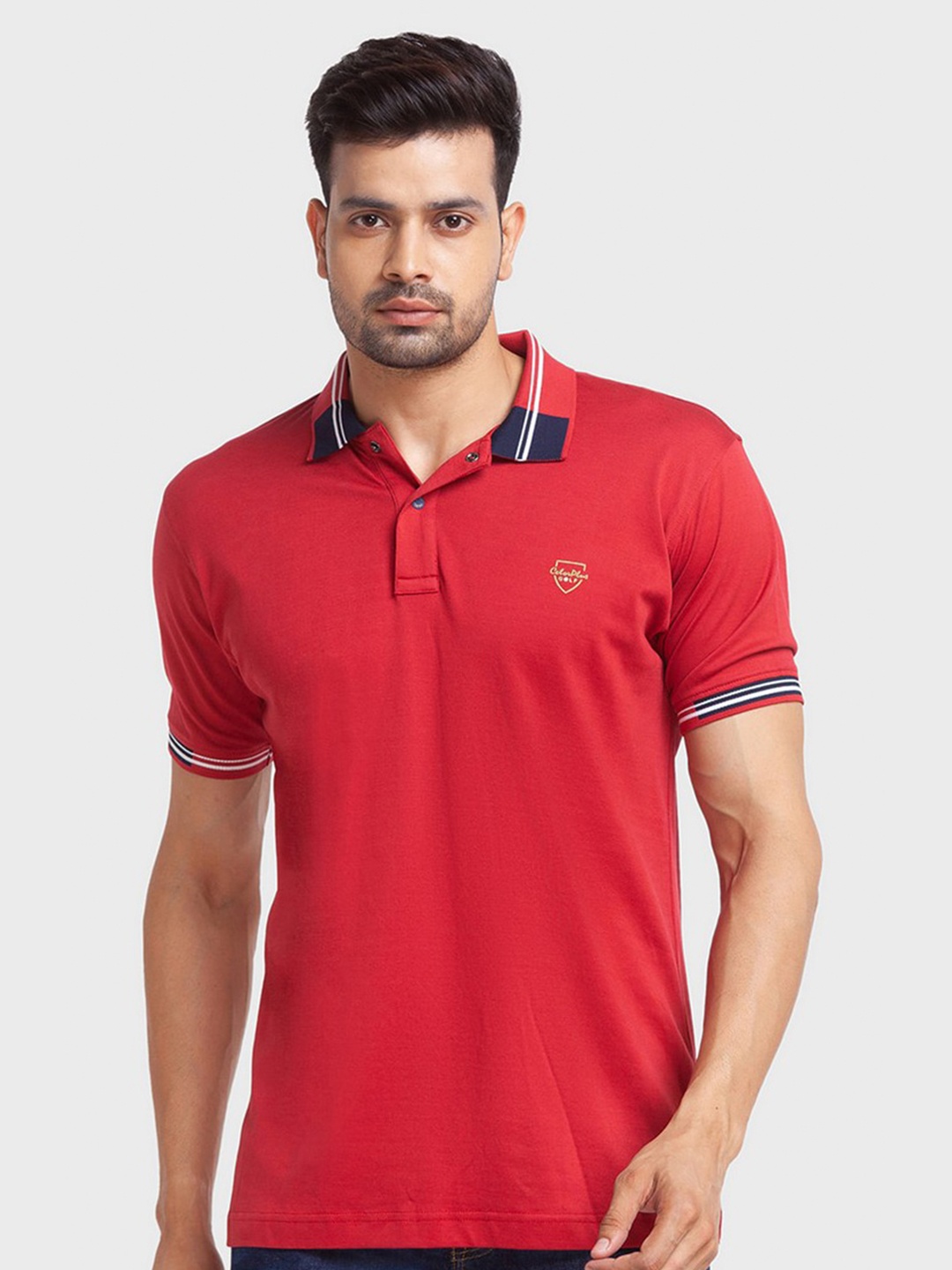 

ColorPlus Men Red Polo Collar Organic Cotton Slim Fit T-shirt