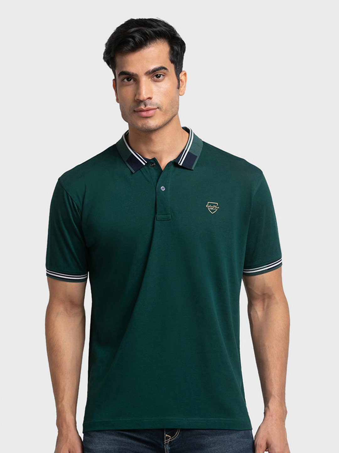 

ColorPlus Men Green Polo Collar Organic Cotton Slim Fit T-shirt