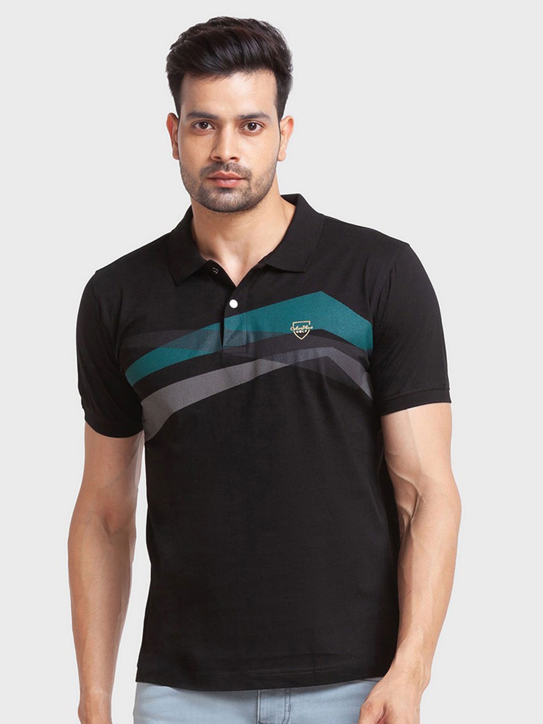 

ColorPlus Men Black Polo Collar Organic Cotton Slim Fit T-shirt