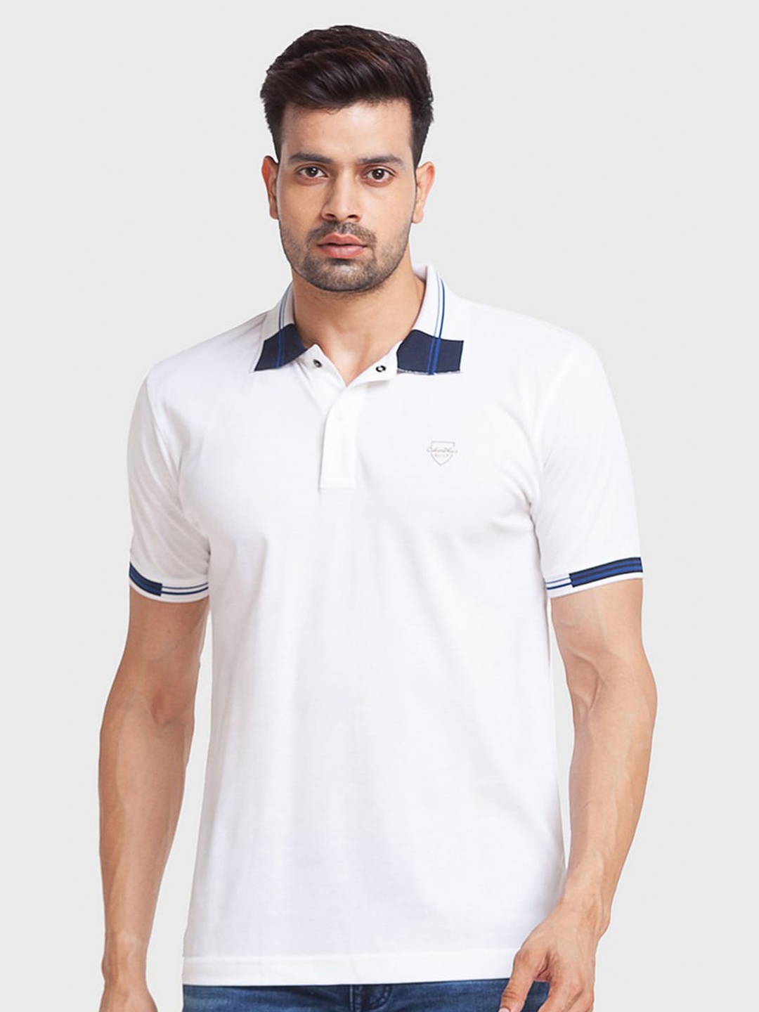 

ColorPlus Men White Polo Collar Organic Cotton Slim Fit T-shirt