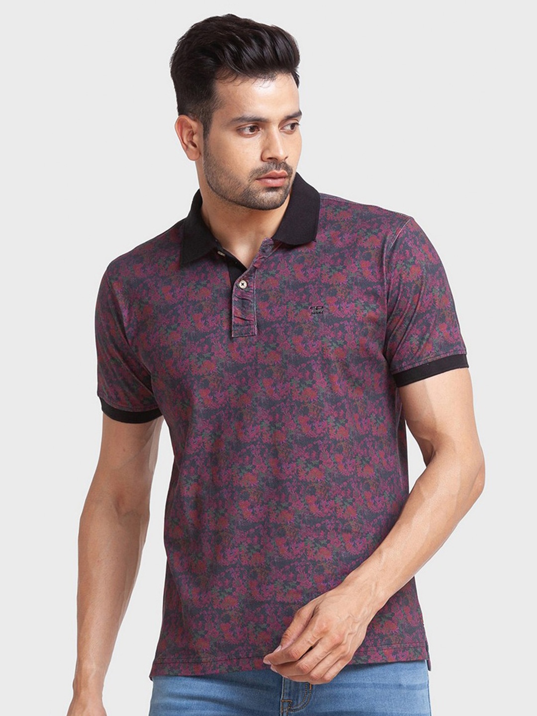 

ColorPlus Men Black Polo Collar Tropical Organic Cotton Slim Fit T-shirt