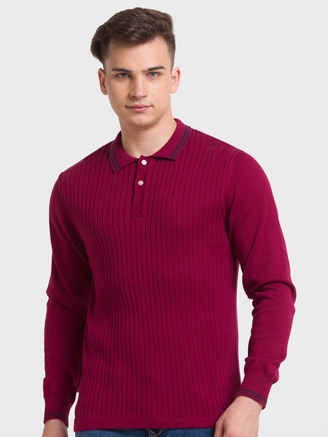 

ColorPlus Men Red Polo Collar Organic Cotton Slim Fit T-shirt