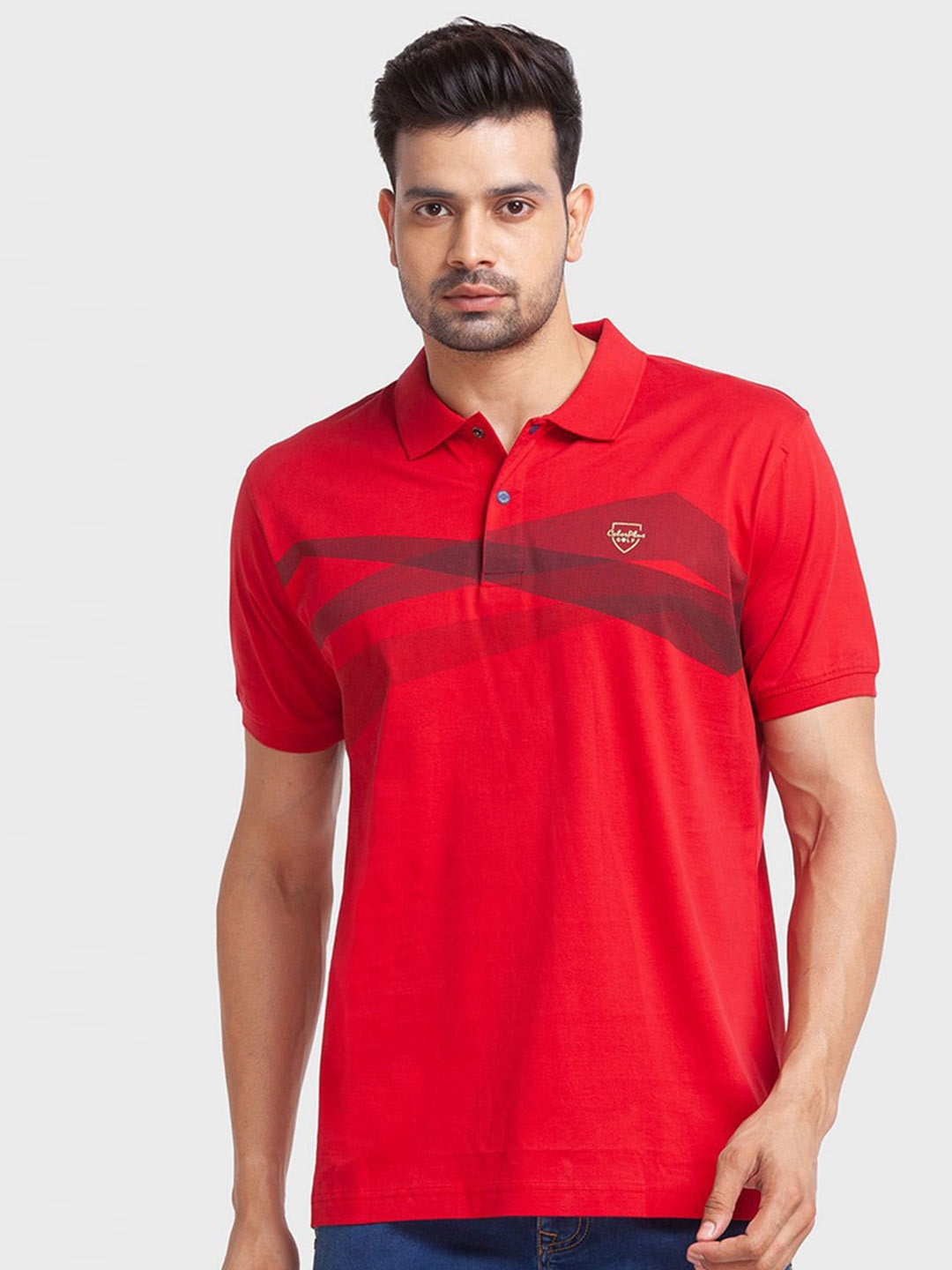 ColorPlus Men Red Polo Collar Organic Cotton Slim Fit T-shirt