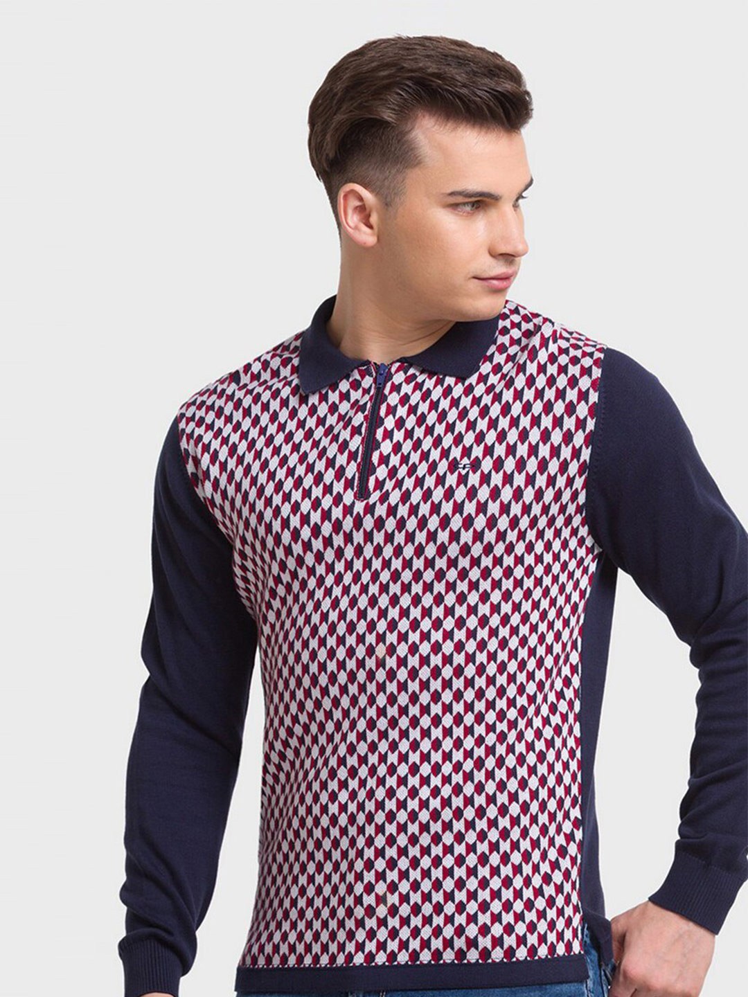 

ColorPlus Men Red Printed Polo Collar Organic Cotton Slim Fit T-shirt