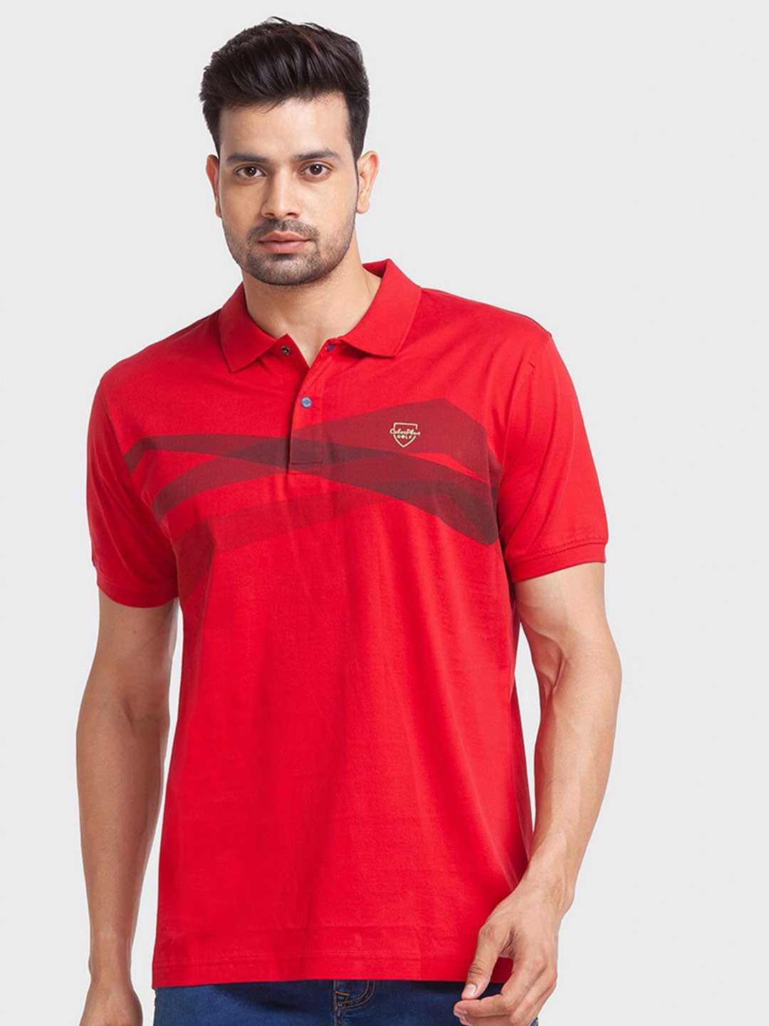 

ColorPlus Men Red Polo Collar Organic Cotton Slim Fit T-shirt