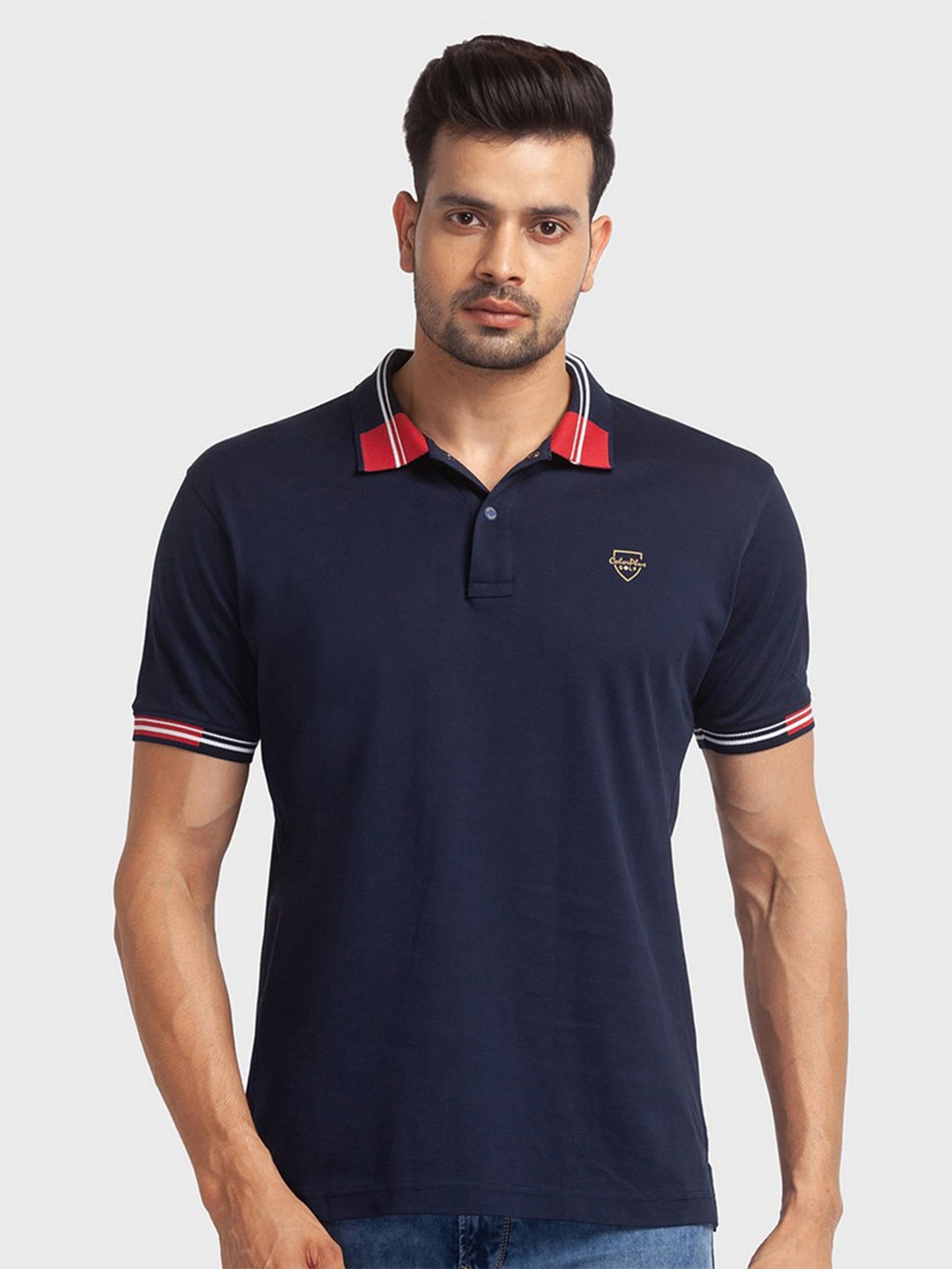 

ColorPlus Men Blue Polo Collar Organic Cotton Slim Fit T-shirt