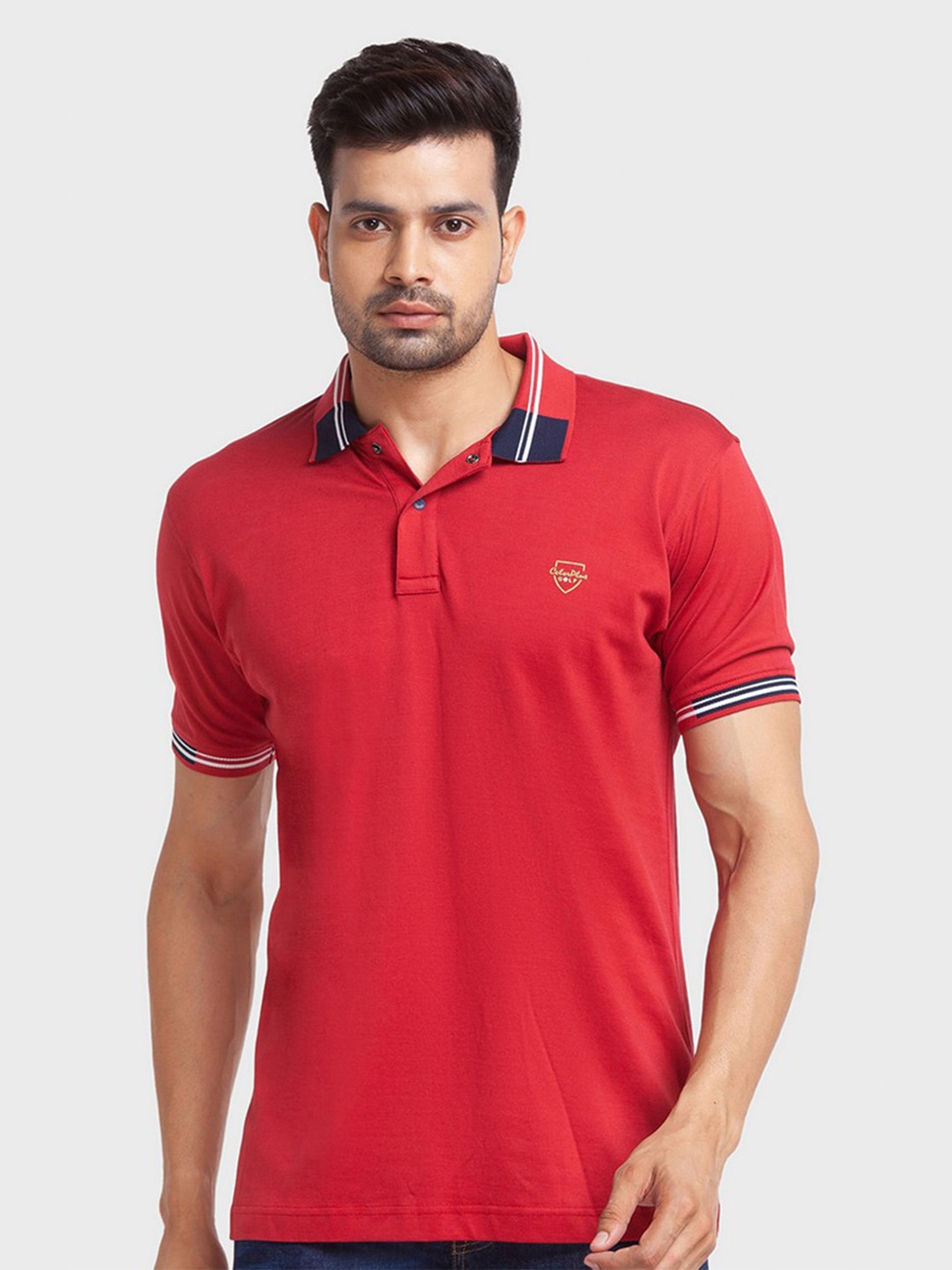 

ColorPlus Men Red Polo Collar Organic Cotton Slim Fit T-shirt