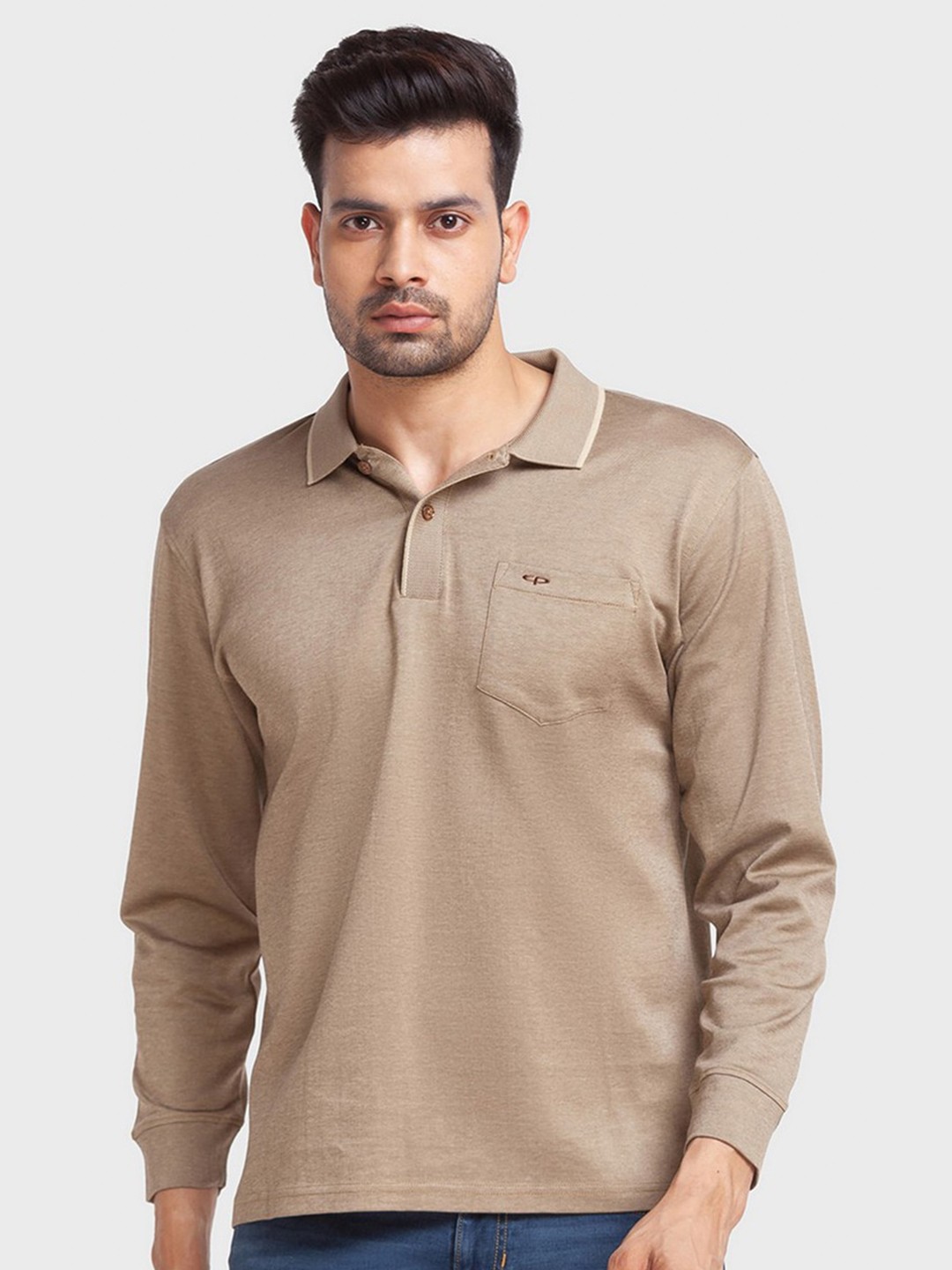 

ColorPlus Men Brown Polo Collar Organic Cotton Slim Fit T-shirt