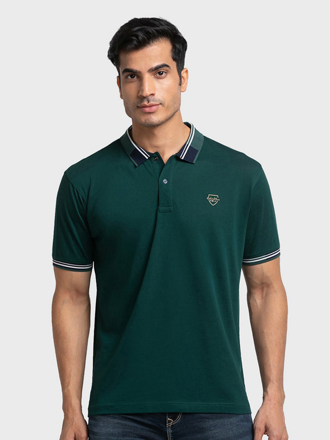 

ColorPlus Men Green Polo Collar Organic Cotton Slim Fit T-shirt