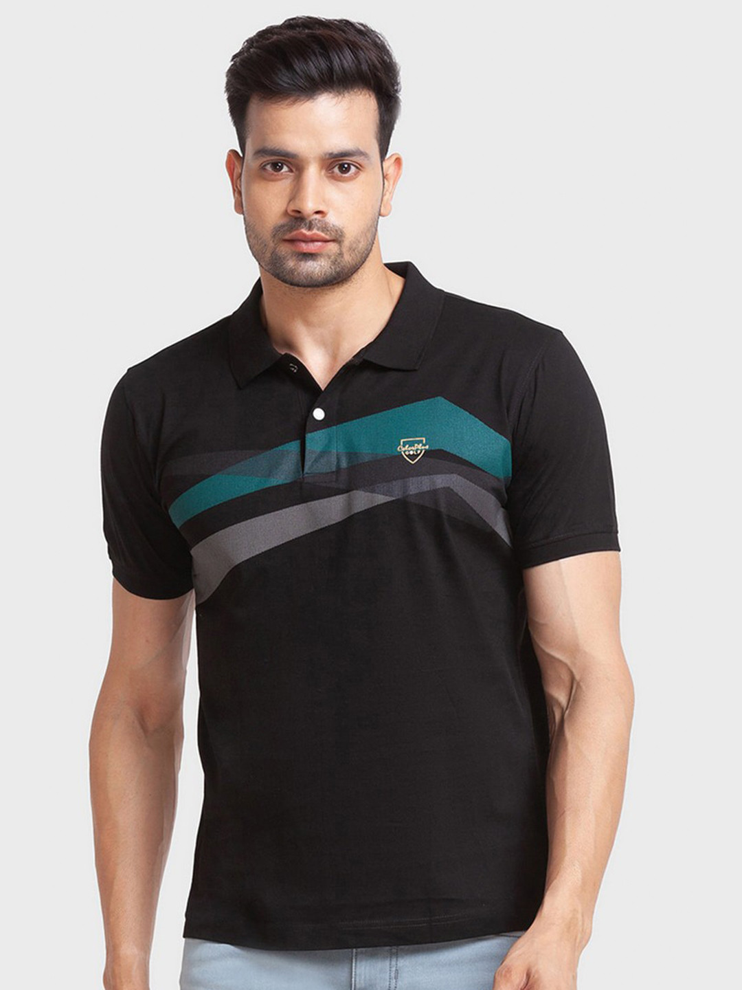 

ColorPlus Men Black Polo Collar Organic Cotton Slim Fit T-shirt