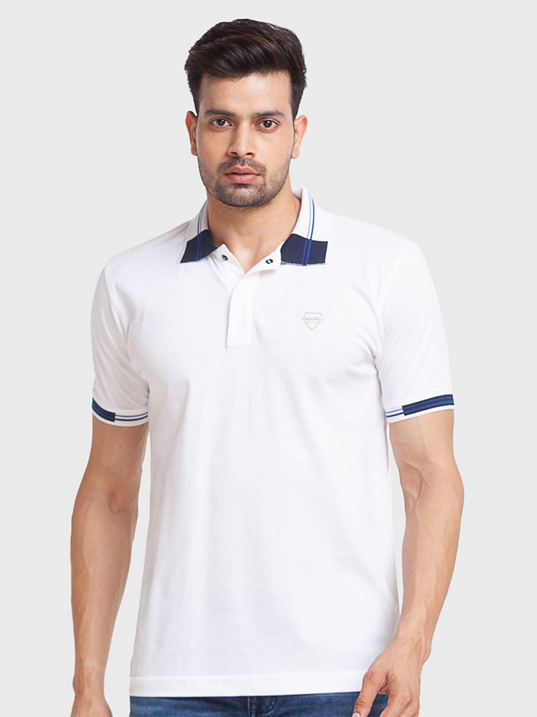 

ColorPlus Men White Polo Collar Organic Cotton Slim Fit T-shirt
