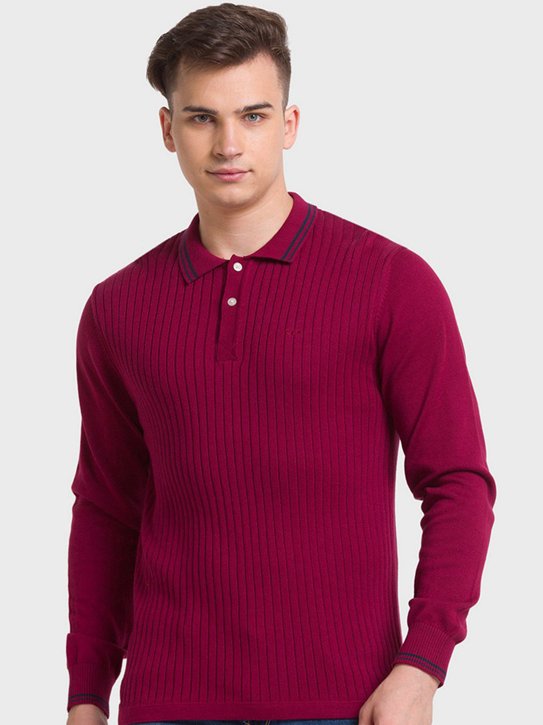 

ColorPlus Men Red Polo Collar Organic Cotton Slim Fit T-shirt