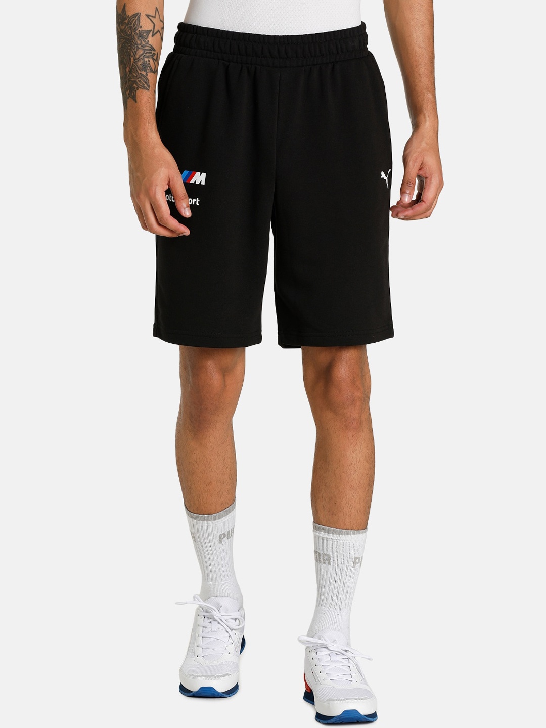 

PUMA Motorsport Men Black BMW Essentials French Terry Printed Outdoor Sports Shorts
