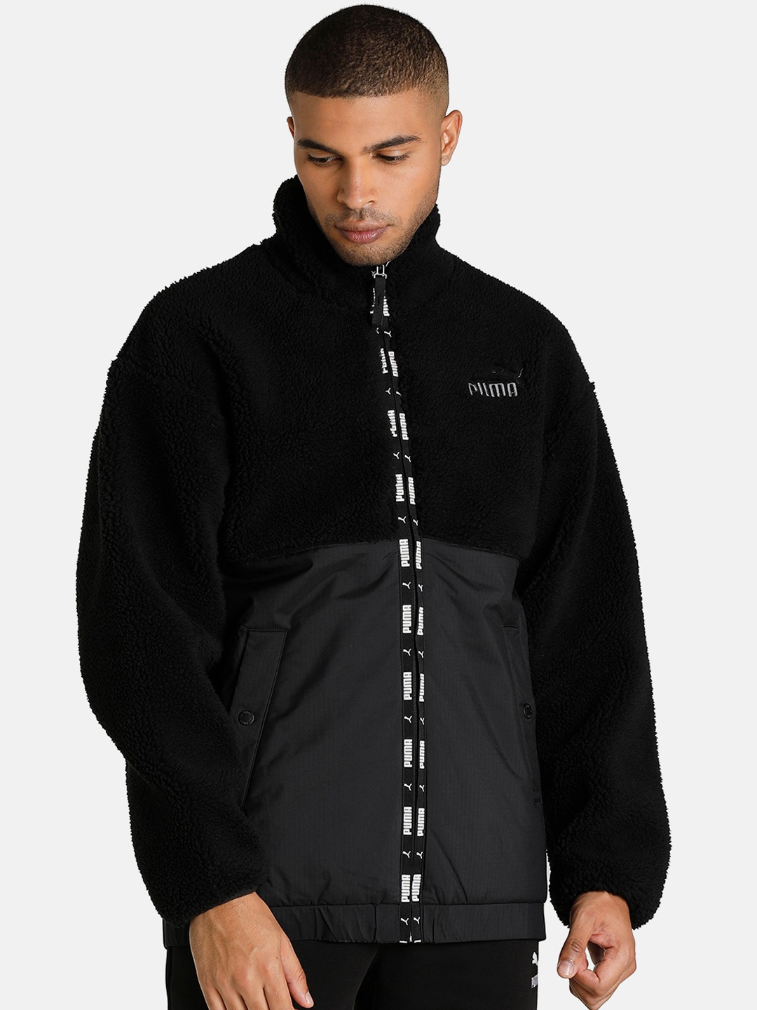 

Puma Men Black Outdoor Open Front Sherpa Jacket