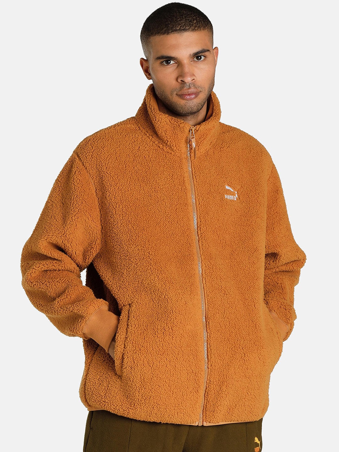 

Puma Men Brown Outdoor Classics Sherpa Relaxed Fit Open Front Jacket