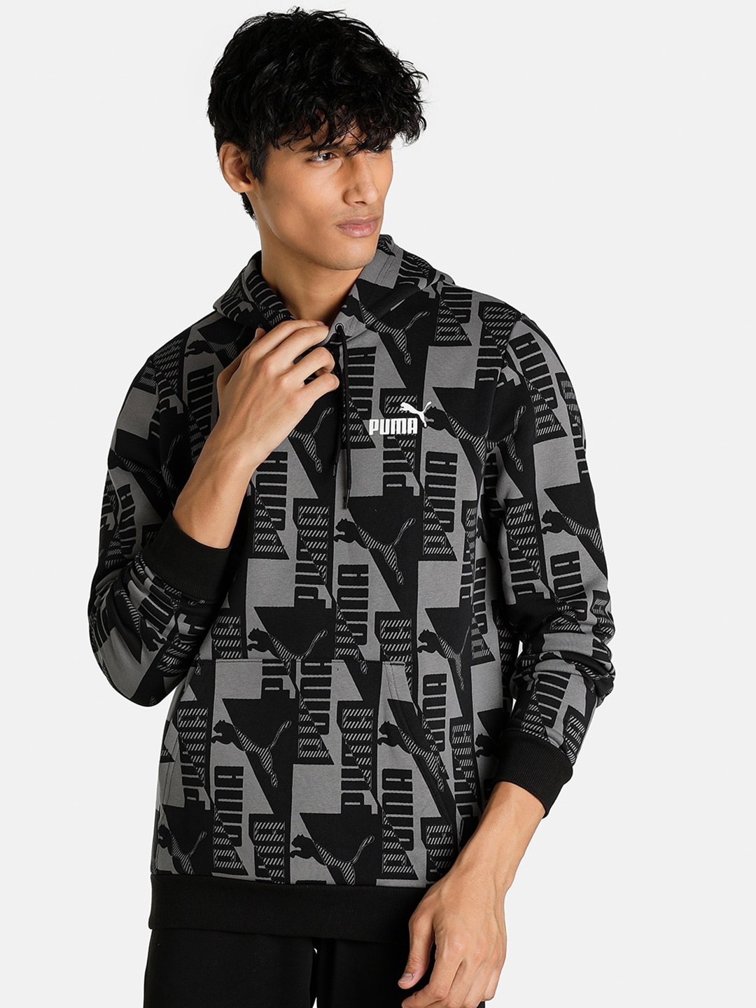 

Puma Men Black Printed Cotton Regular Fit Hooded Sweatshirt