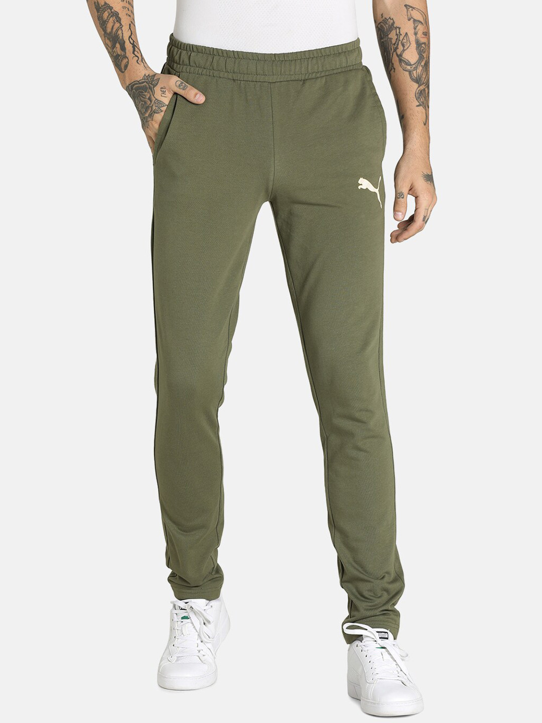 

Puma Men Green Solid Cotton Logo Track Pants