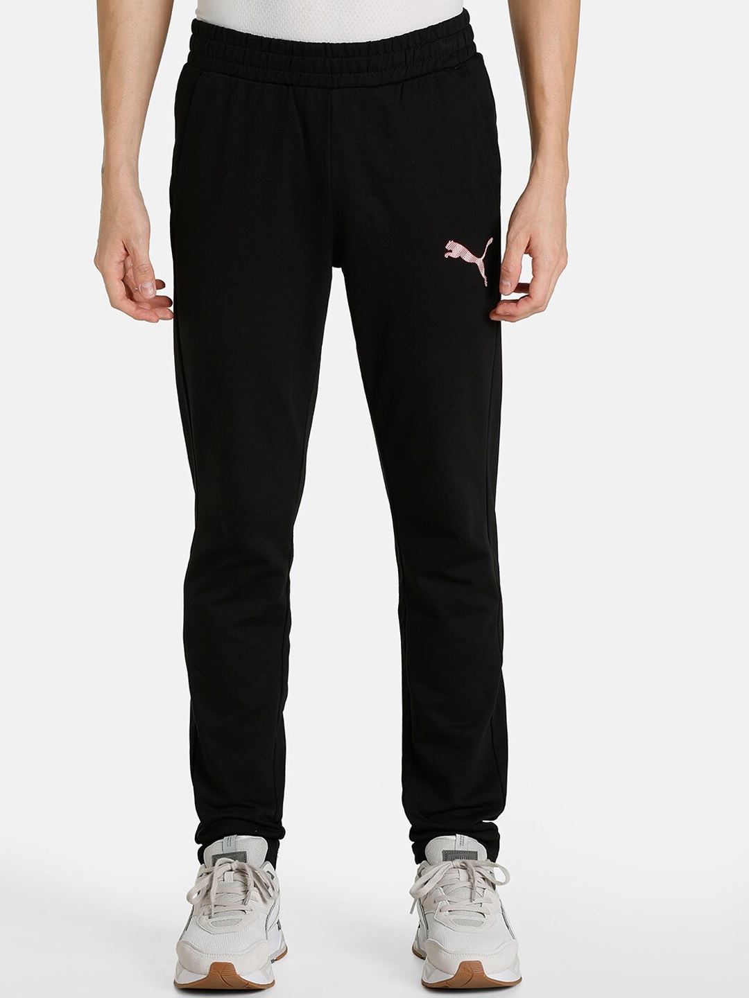 

Puma Men Black Solid Slim-Fit Cotton Logo Track Pants