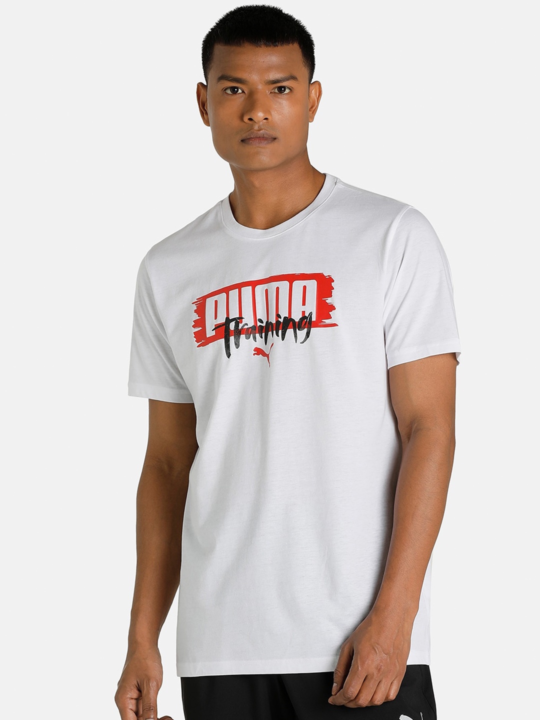 

Puma Men White Graphic Branded Short Sleeve Training T-Shirt