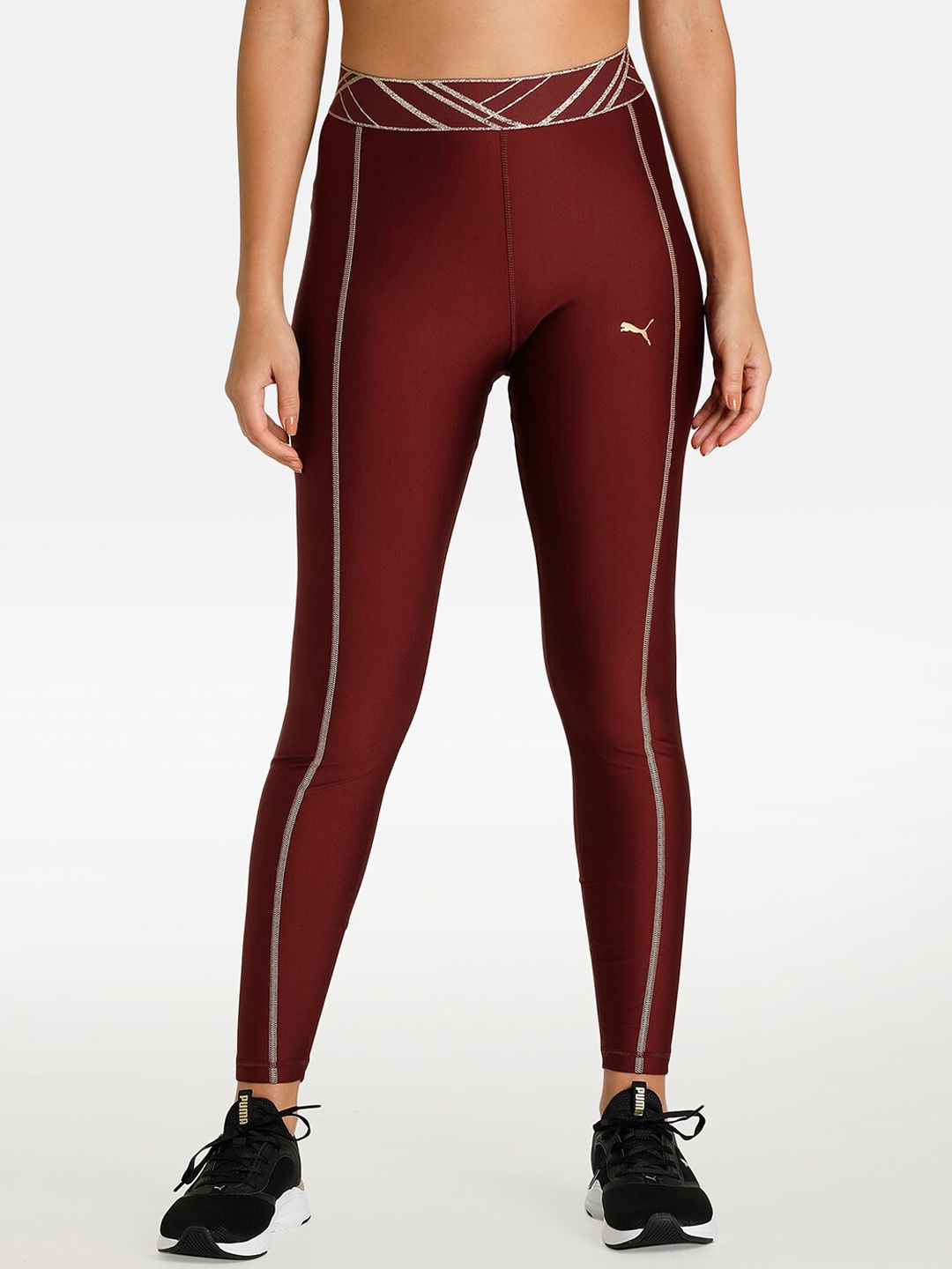 

Puma Women Maroon Deco Glam High Waist Full-Length Training Tights