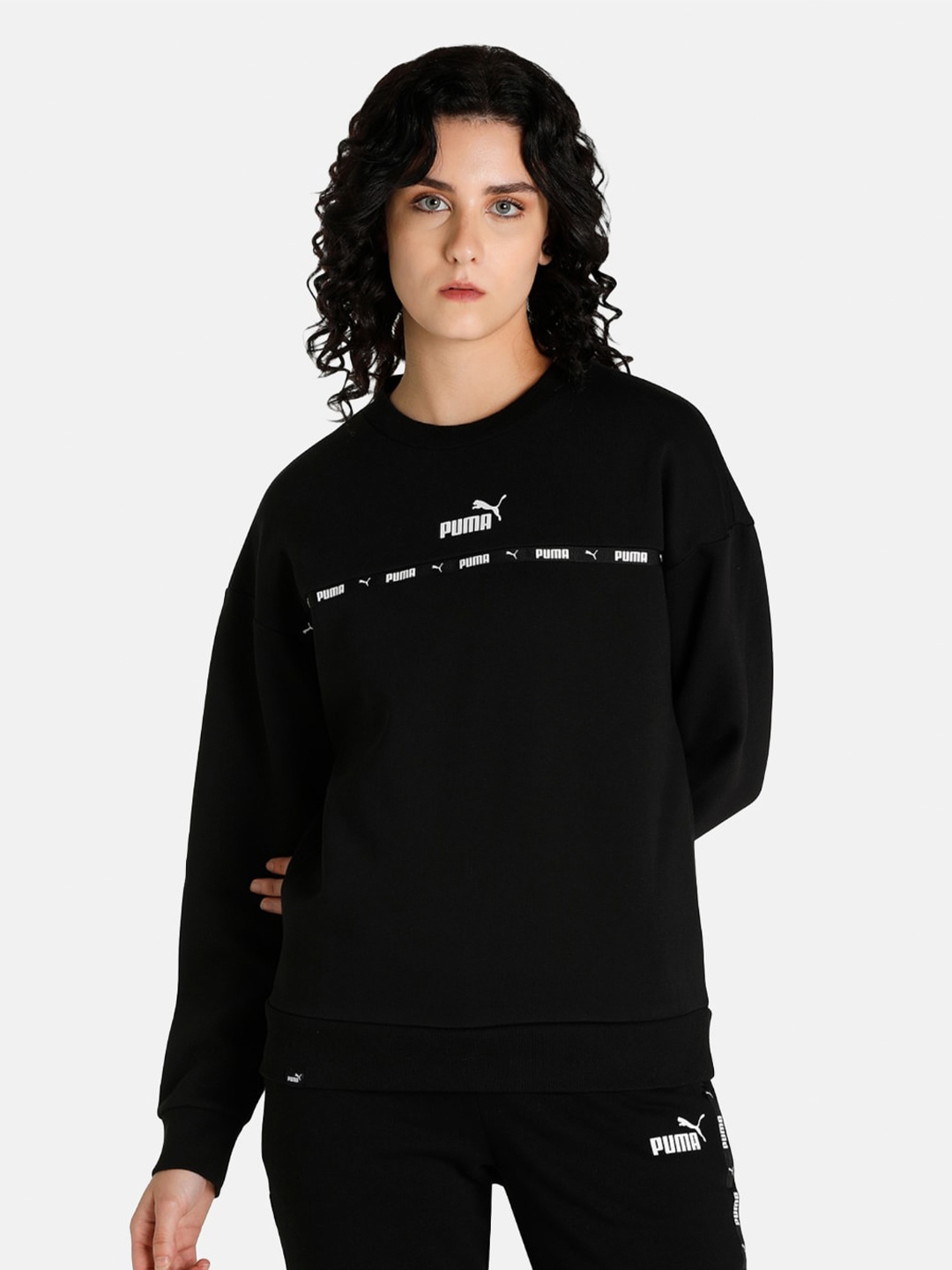 

Puma Women Black Printed Power Tape Crewneck Sweatshirt