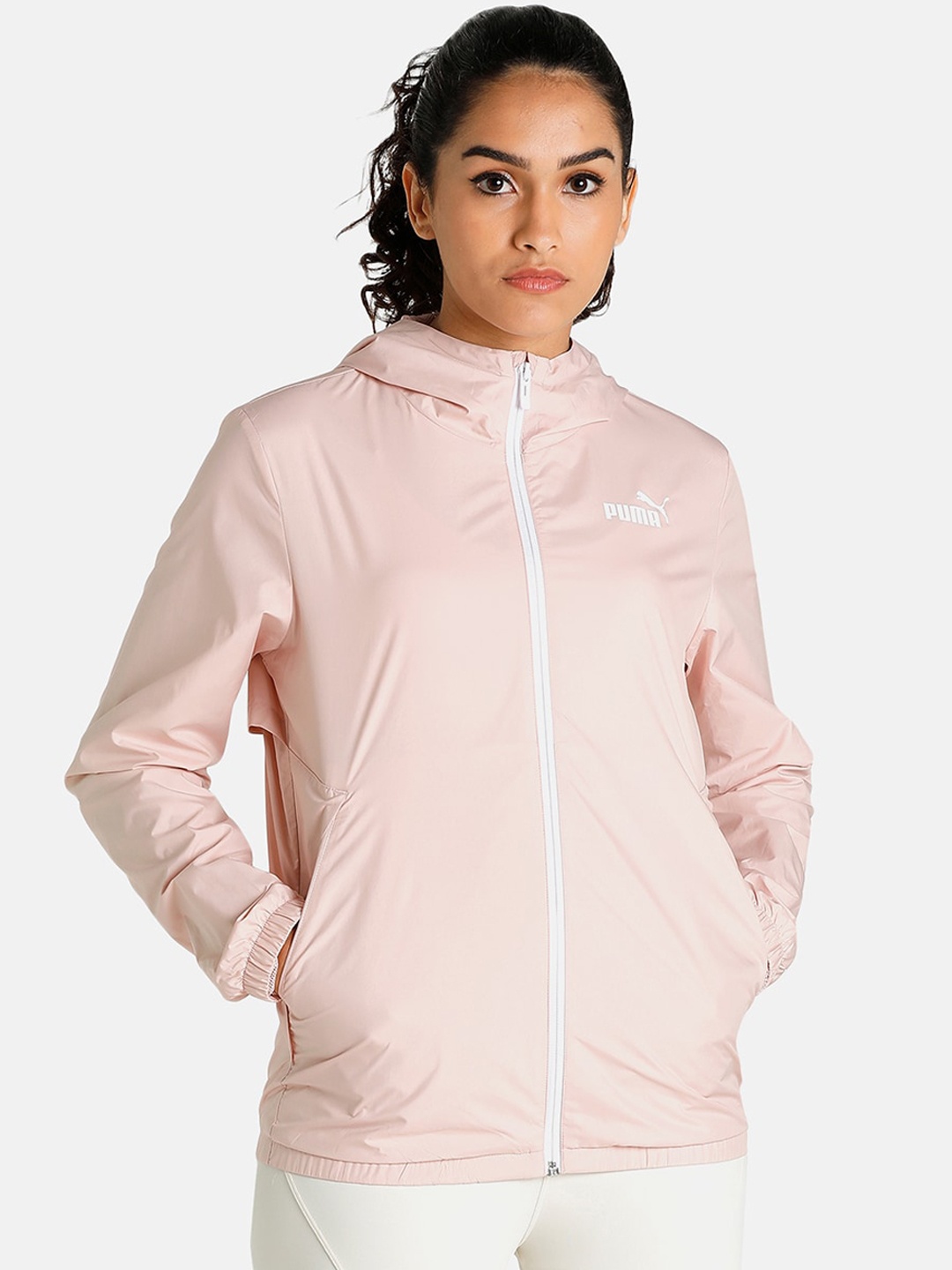 

Puma Women Pink Outdoor Windbreaker Essentials Solid Regular Fit Bomber Jacket