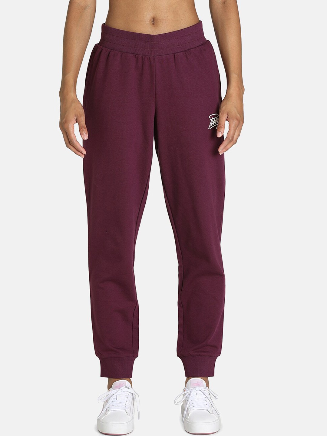 

Puma Women Purple Solid Cotton Graphic Logo Joggers