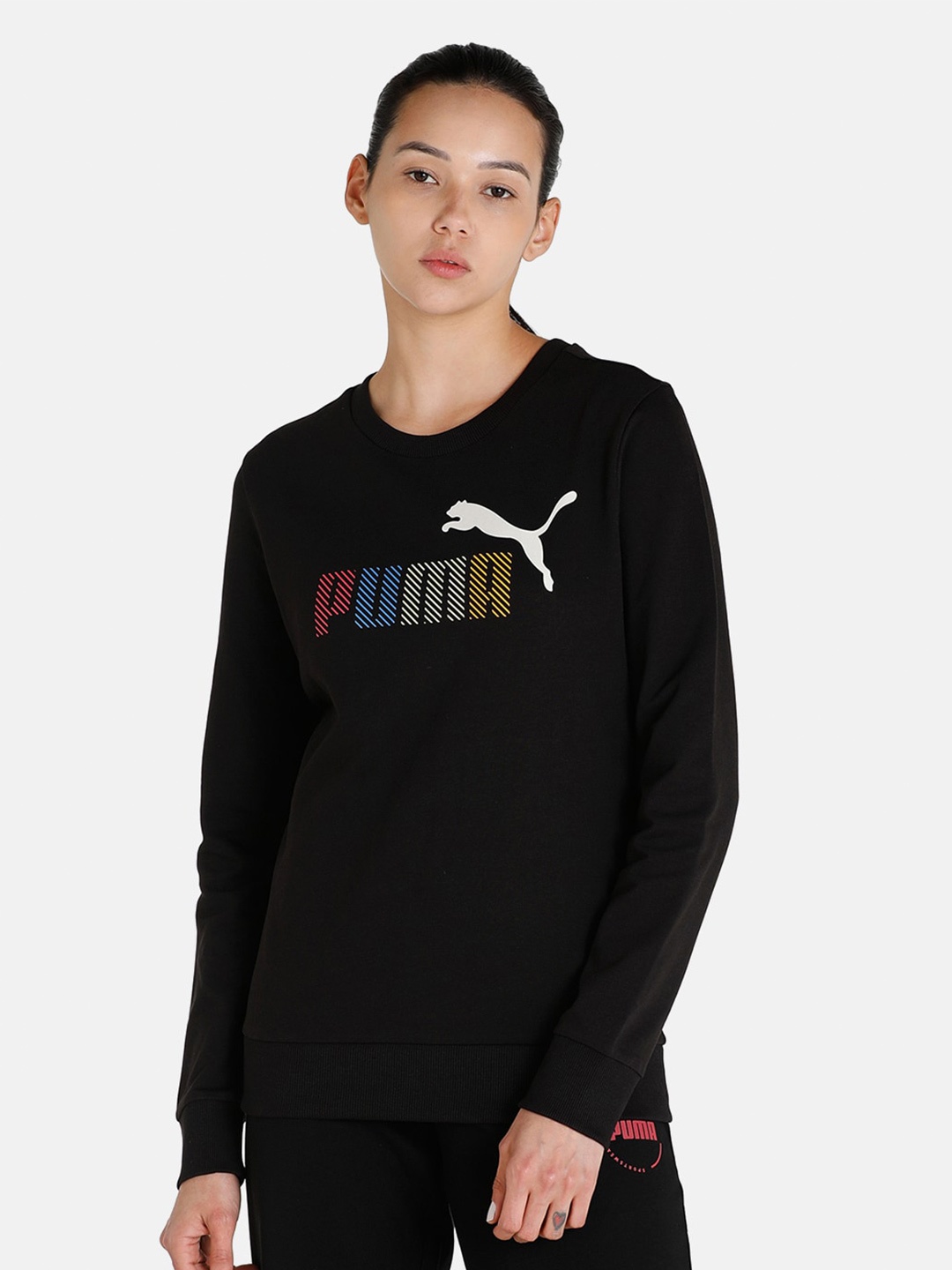 

Puma Women Regular Fit Solid Graphic Crew Sweatshirts, Black