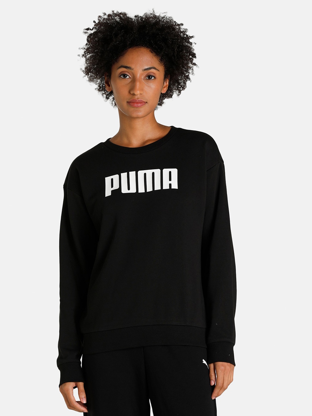 

Puma Women Black Printed Essential Crew Relaxed Fit Sweatshirt