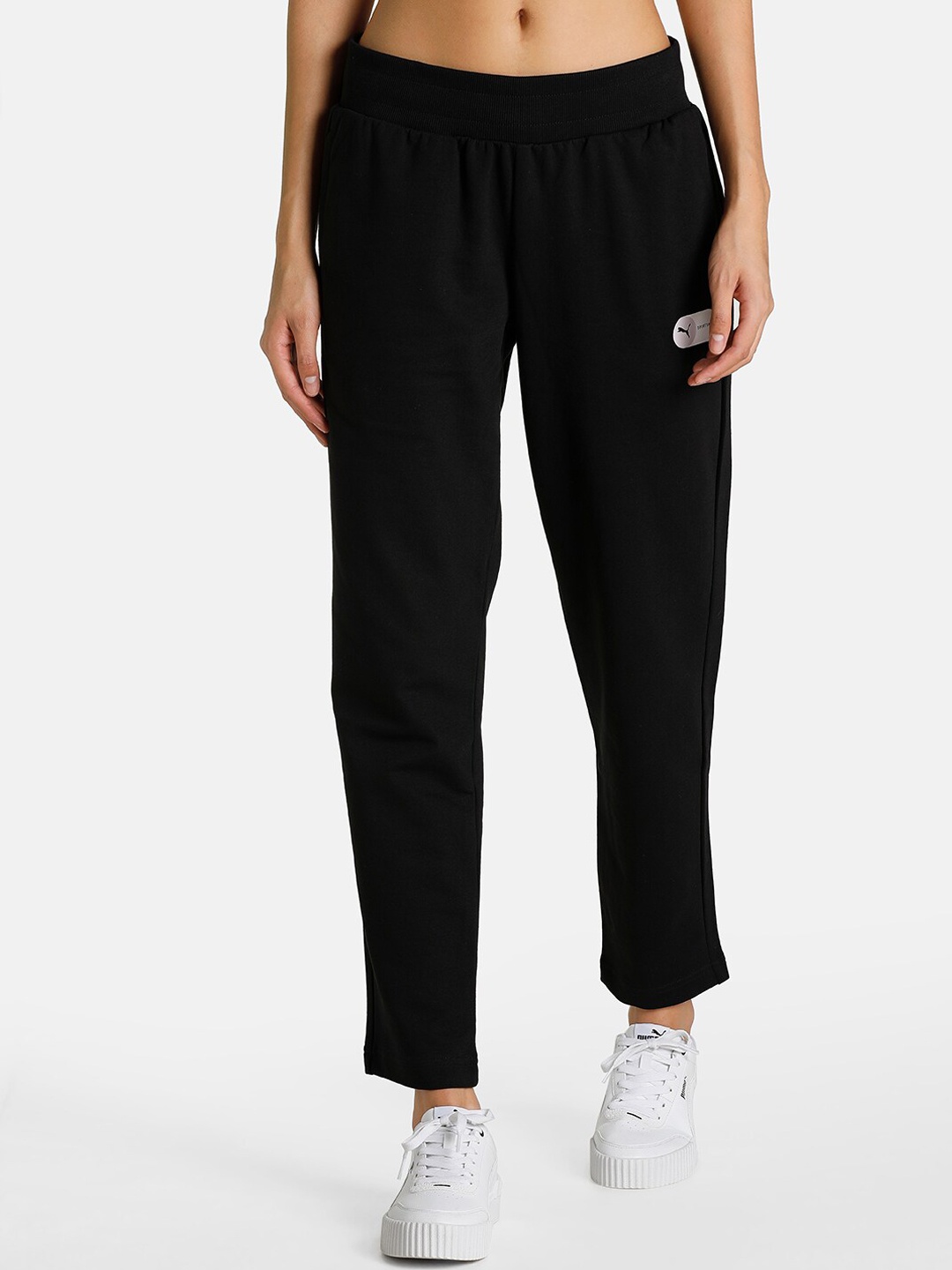 

Puma Women Black Solid Cotton Swipe Graphic Track Pants